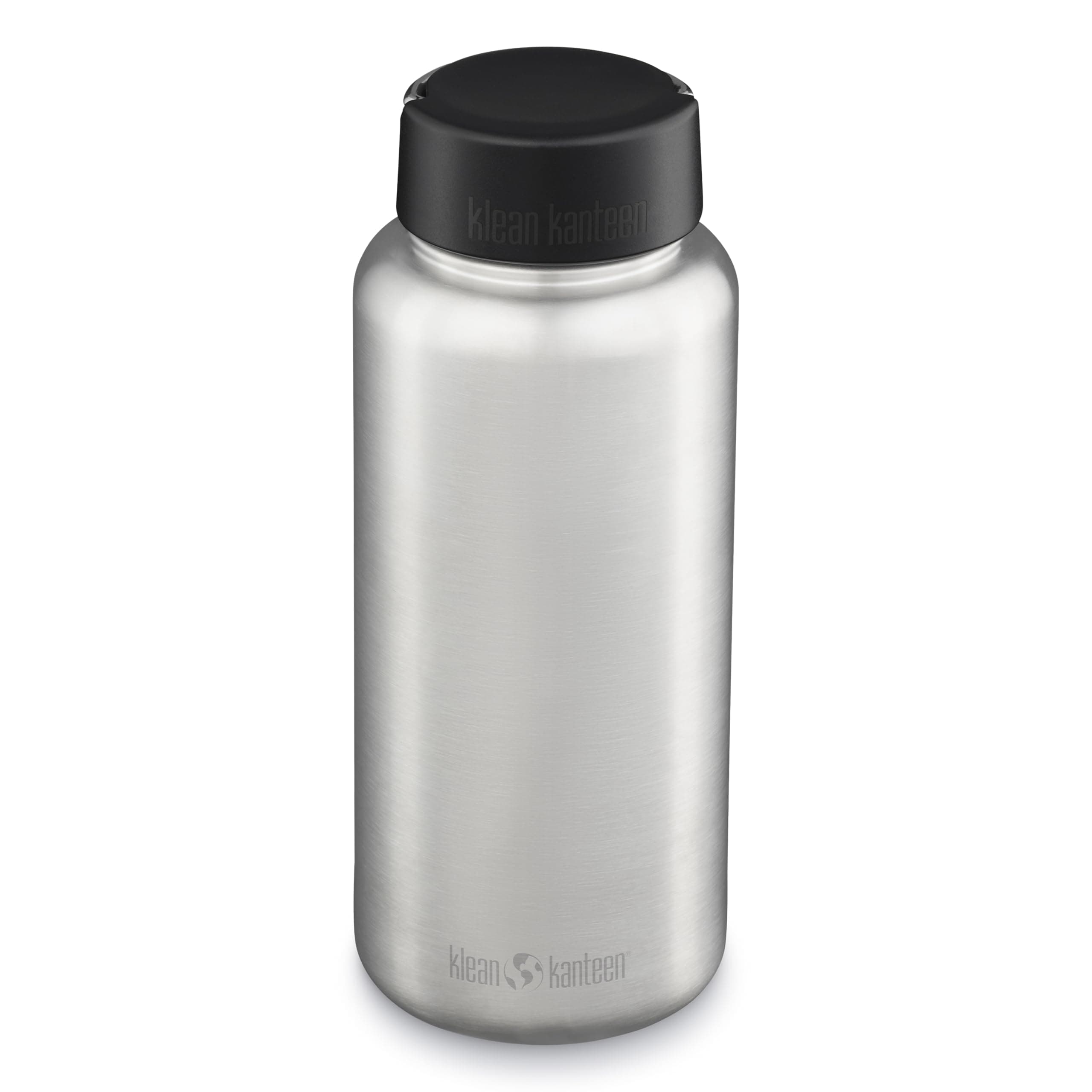 Wide Mouth Single Wall Stainless Steel Water Bottle (w/Wide Loop Cap) - 40oz - Brushed Stainless