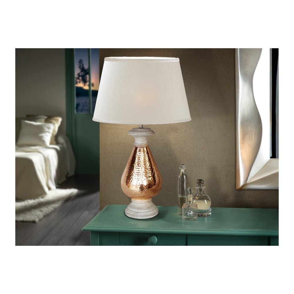 Schuller Spain 535469I4L Moroccan Copper Drum Shade Table Lamp 1 Light Living Room, Bed Room, Study, Bedroom LED, White Shade Copper Table lamp | ideas4lighting