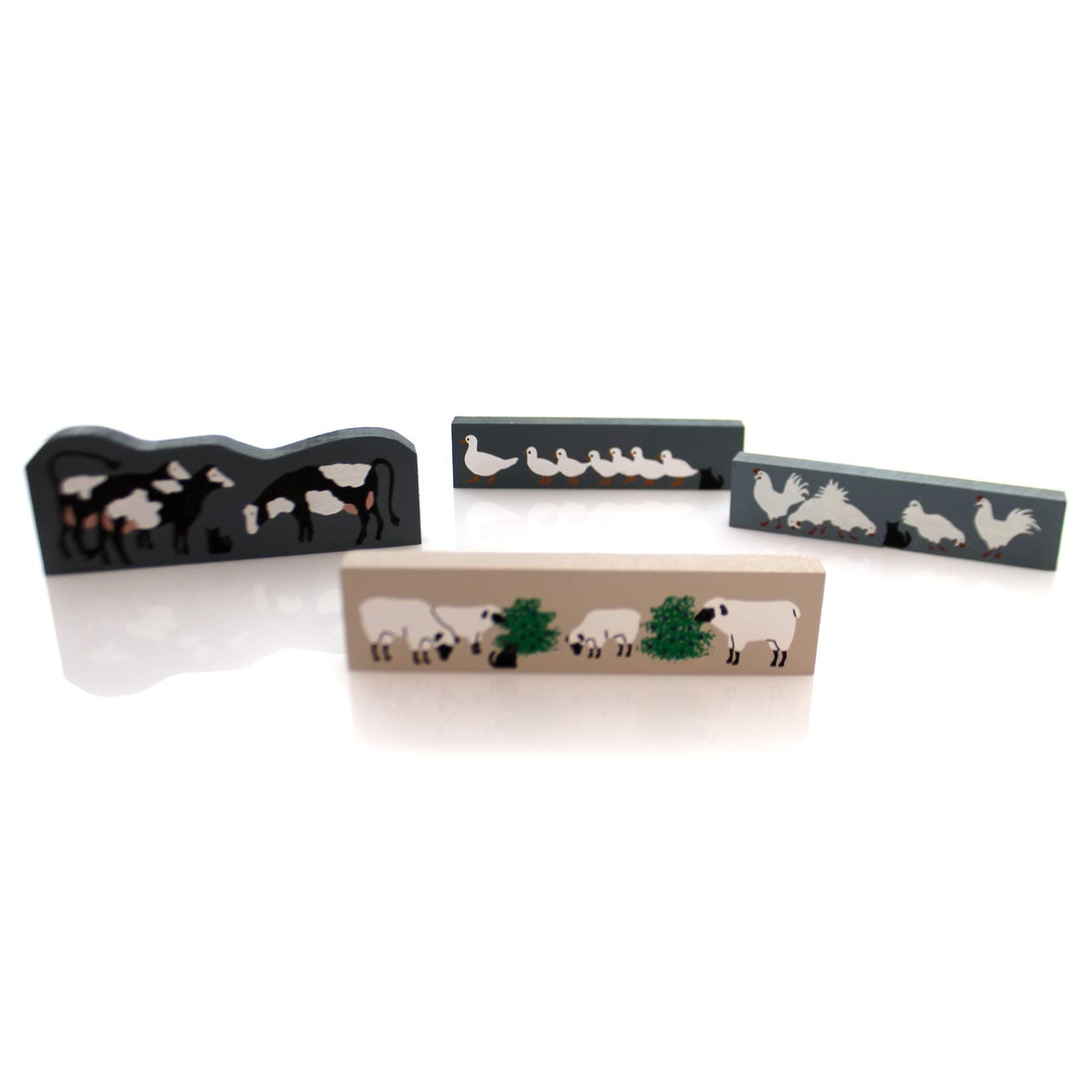 Cats Meow Village Animal Accesory Set of 4 Wood Sheeps Cows Chickens Ducks - 1.75 Inches - Animal Set -