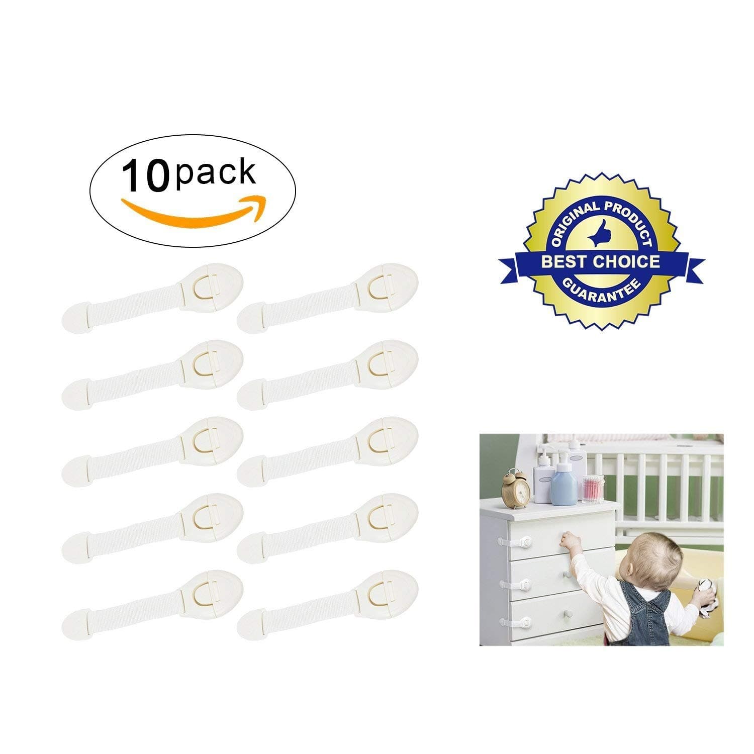 Baby Safety Locks 10 Pack Child Proof Cabinet Lock Uses 3M Adhesive No Tools or Drilling Latches for Cabinet Door Cupboard Cabinet Toilet Seat Drawer Fridge Oven Appliances