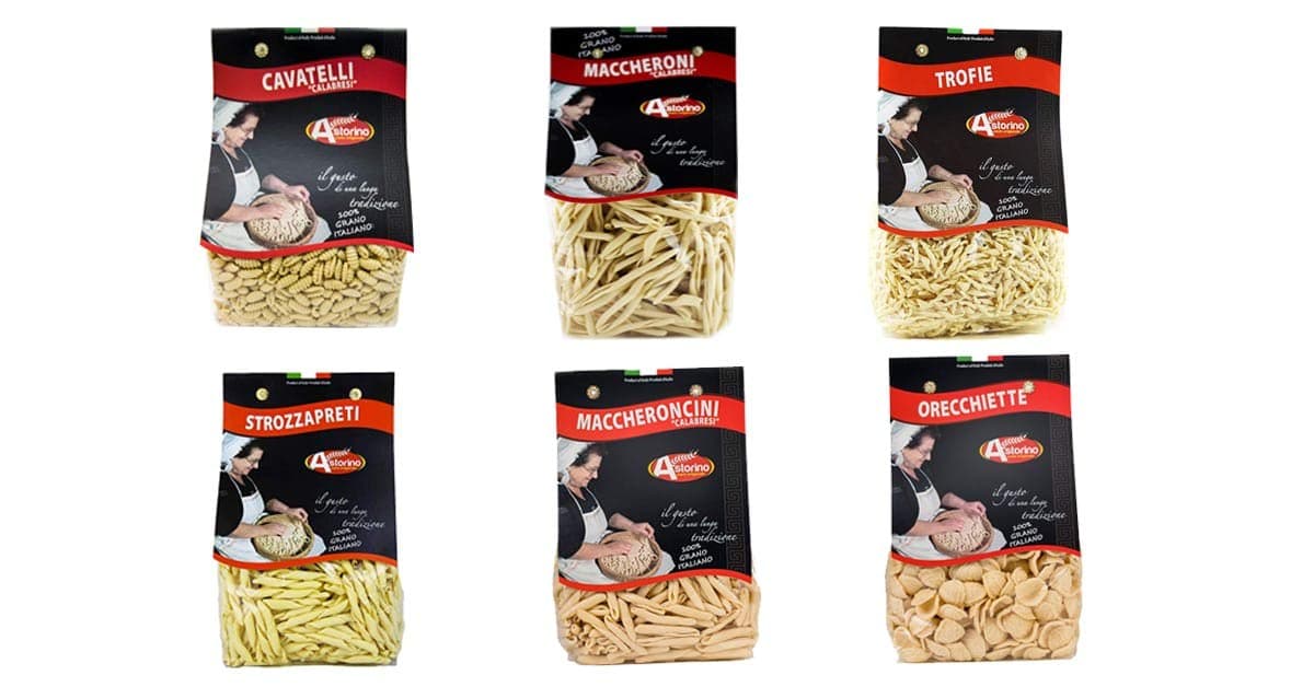 Multipack Artisan Astorino Pasta with 100% Italian Wheat - Cavatelli, Orecchiette, Trofie, Strozzapreti, Fileja, Macaroni