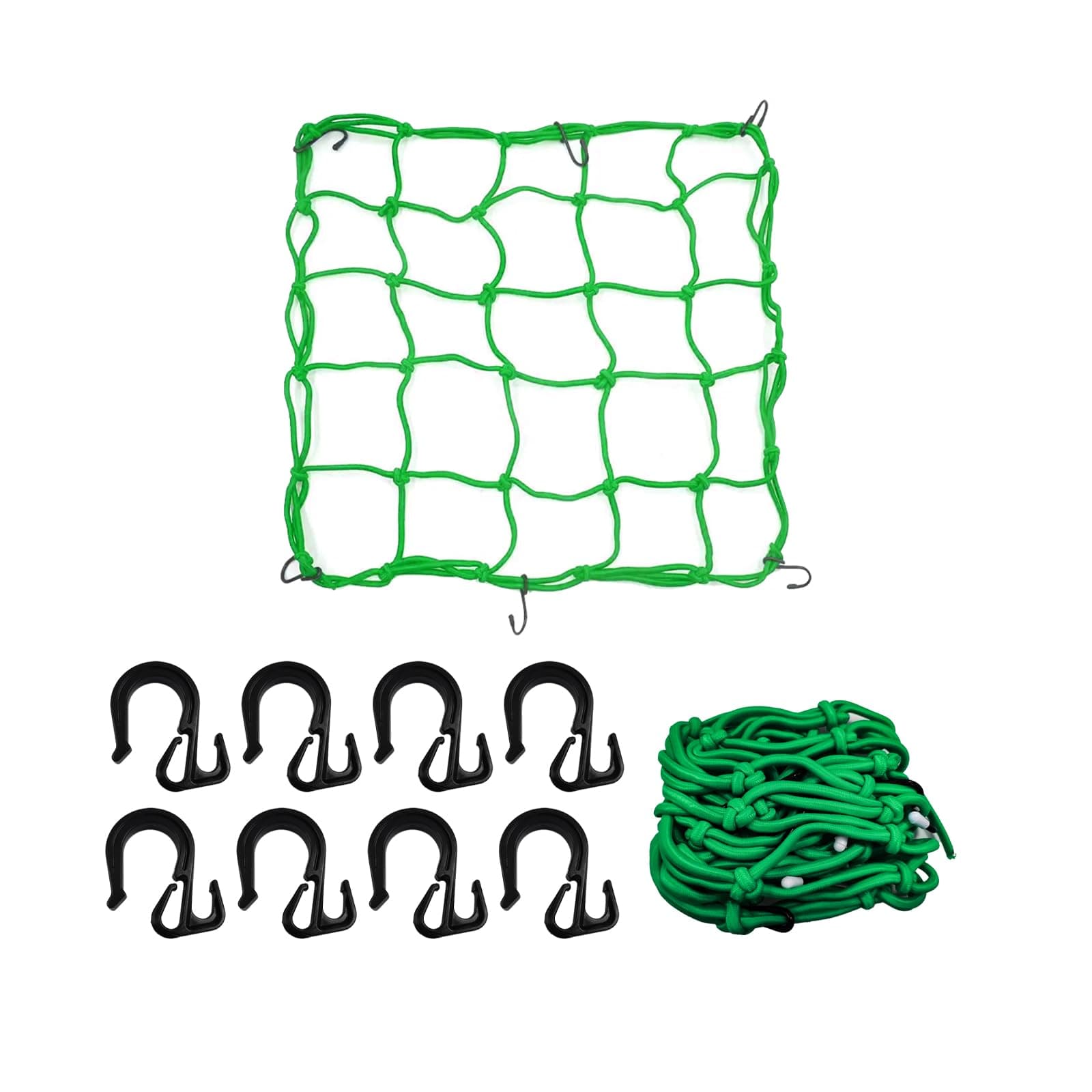 Motorcycle Cargo Net, 15.7"x15.7" Elastic Rubber Bungee Netting Stretches to 31.5"x31.5", Thicken Luggage Helmet Net with 8 Adjustable Hooks for Motorcycle, Bike, ATV (Green)