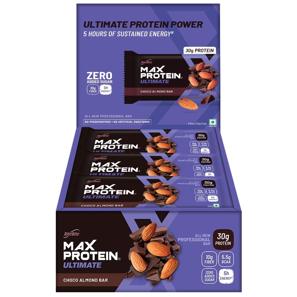 RiteBite Max Protein Ultimate Choco Almond 30g Protein Bars [Pack of 12] Protein Blend, Fiber, Vitamins & Minerals, No Preservatives, 100% Veg, No Added Sugar, For Energy, Fitness & Immunity - 1200g