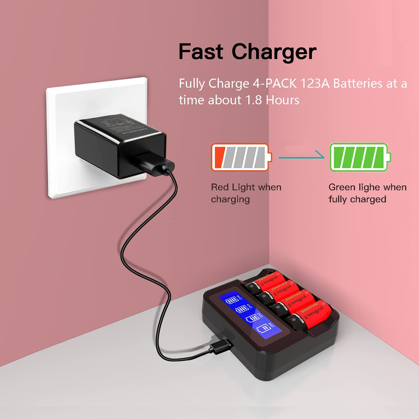 8-Pack 800mAH 123A Rechargeable Batteries and CR123A Charger Compatible with Arlo VMS3130 VMC3030 VMK3200 VMS3330 3430 3530 Cameras, Flashlight