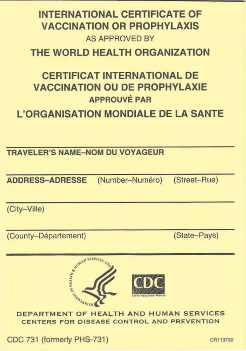 International Certificate of Vaccination or Prophylaxis