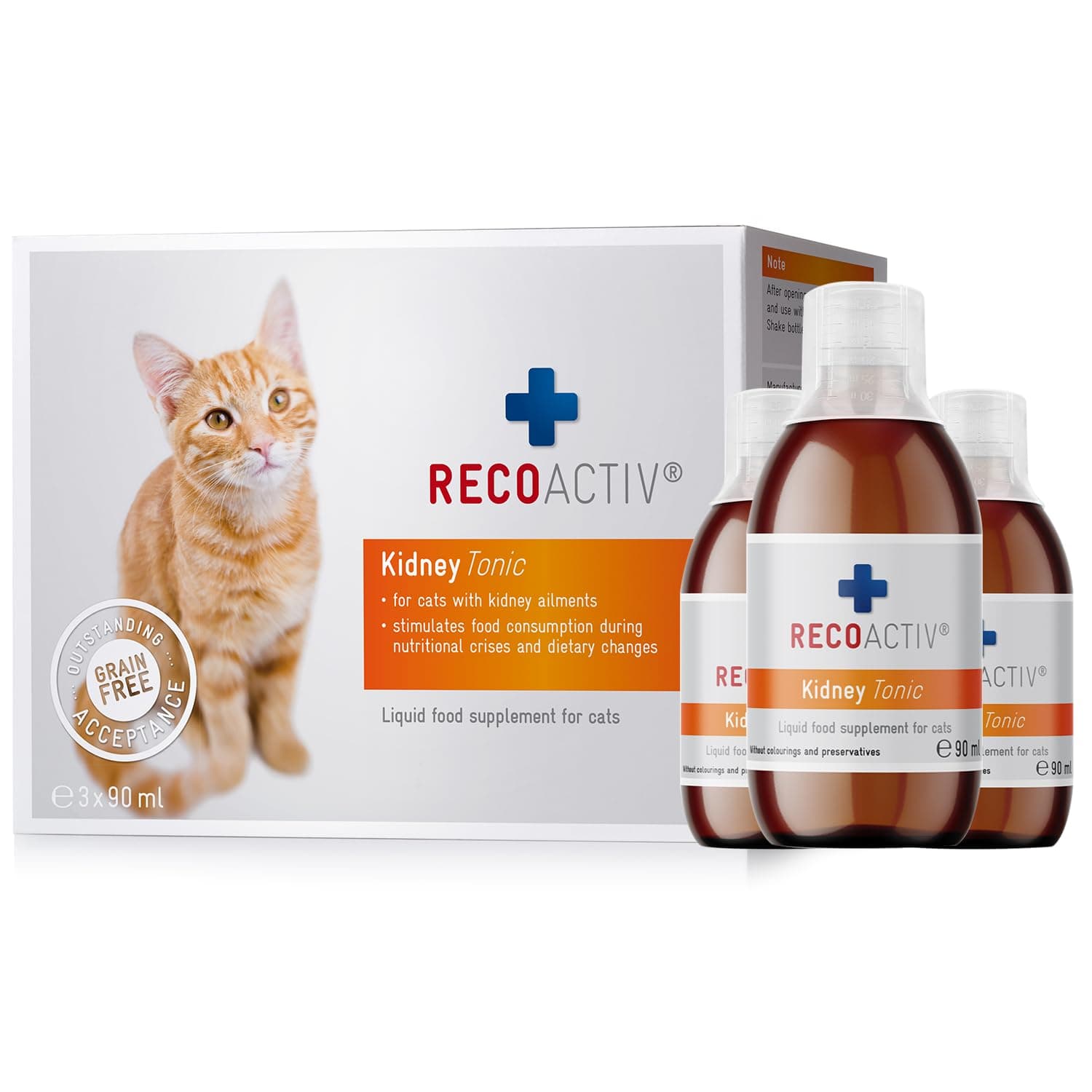 – Kidney Tonic for cats, 3 x 90 ml, dietary food supplement for recovery from early signs of renal dysfunction in cats, and for prevention