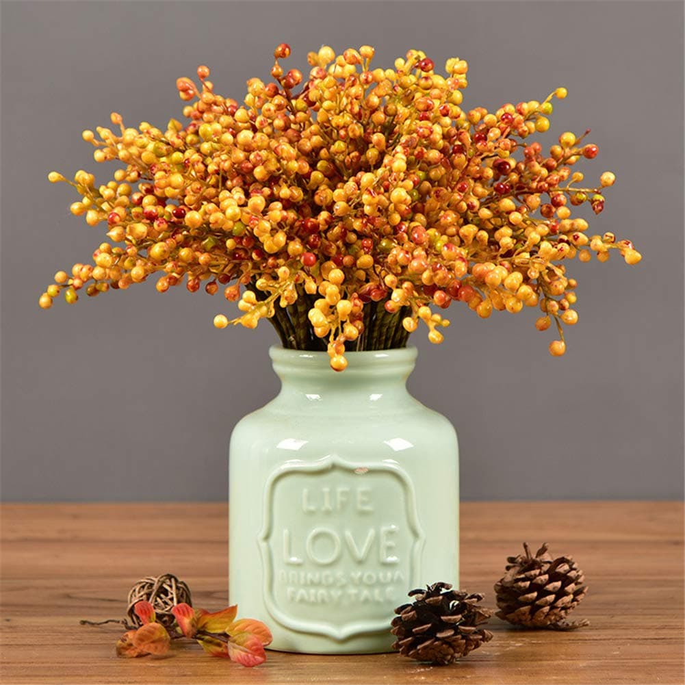 16 Pcs Plastic Artificial Flowers California Berries Rich Red Artificial Berry Stems Holly Christmas Berries for Festival Holiday and Home Decor (16 pcs Mini Berry Orange)