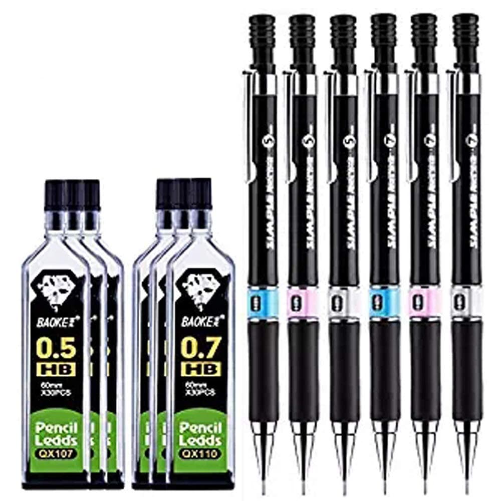 Mechanical Pencil Set, 0.5 mm 0.7 mm Mechanical Pencils HB Lead Refills Drafting, Sketching, Art Projects,Drawings,Technical Work, Office&School Gift(Pack of 12)