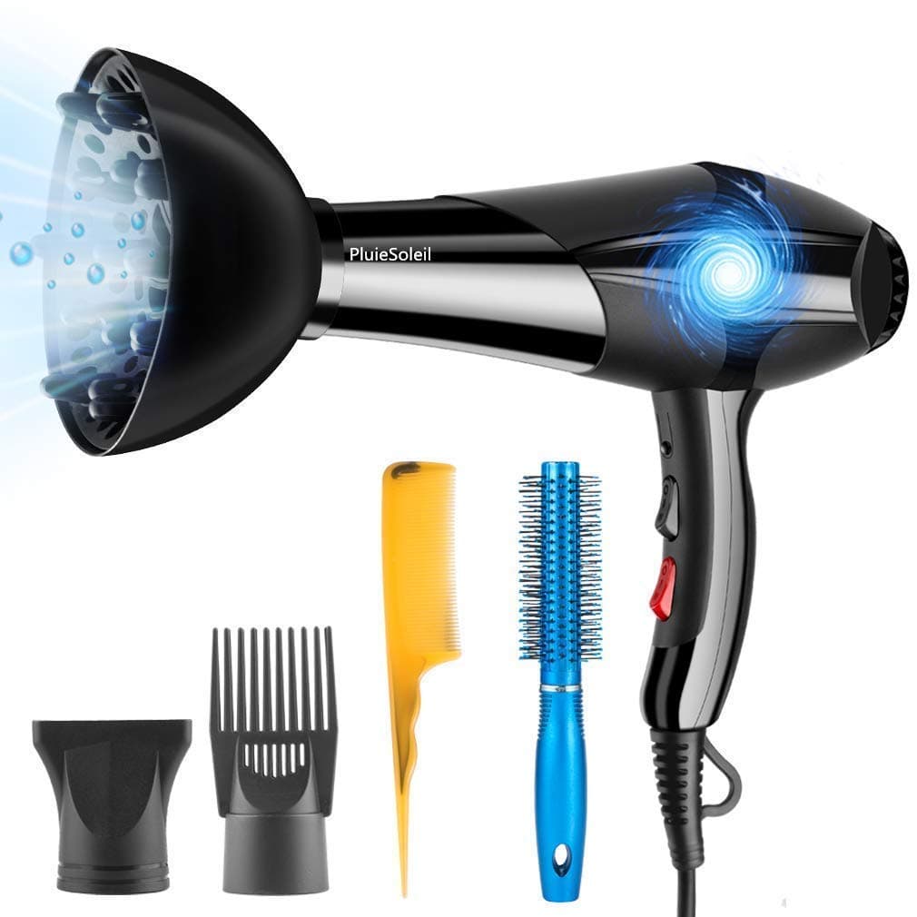 Hair Dryer Professional Ionic 3000W PluieSoleil with 2 Speed and 3 Heat Setting with Diffuser, Nozzle and Combs 5 Attachments for Curly and Straight Hair