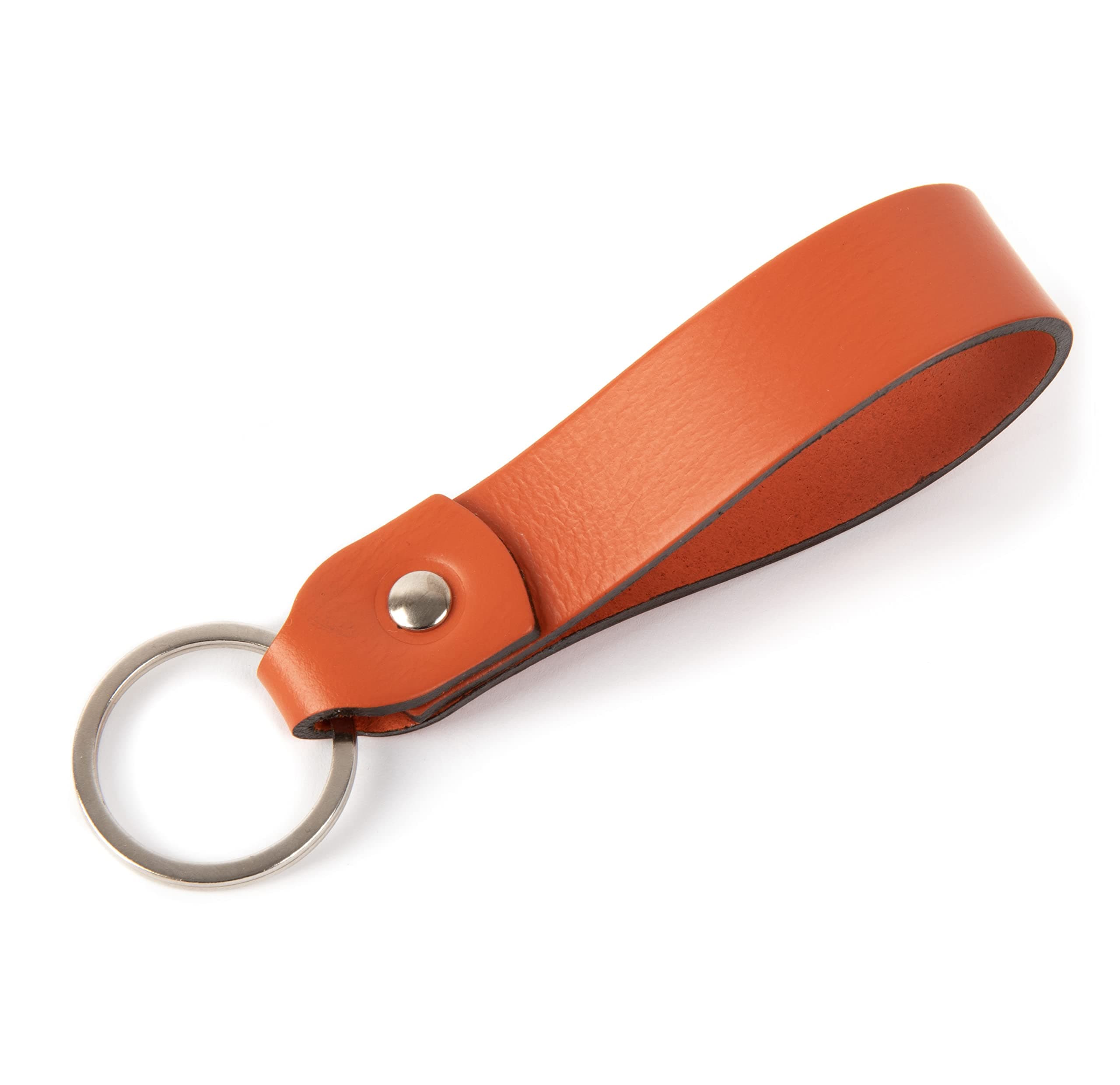 HAPPER STUDIOBurnt orange leather key chain drop shape ring keychain fob holder clip keyring.