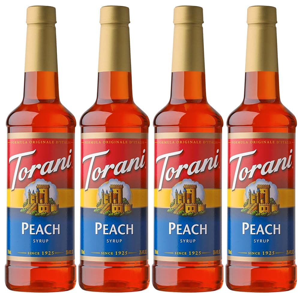 Peach Syrup Gift Set (4 x 750ml) - Pure Cane Sugar Cocktail & Coffee Syrup Flavouring for Iced Tea, Bubble Tea & Summer Cocktails, Vegetarian-Friendly