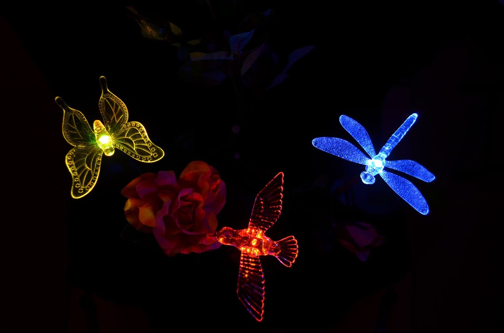 Solaration 1004S Solar Garden Stake Lights with Hummingbird, Dragonfly and Butterfly