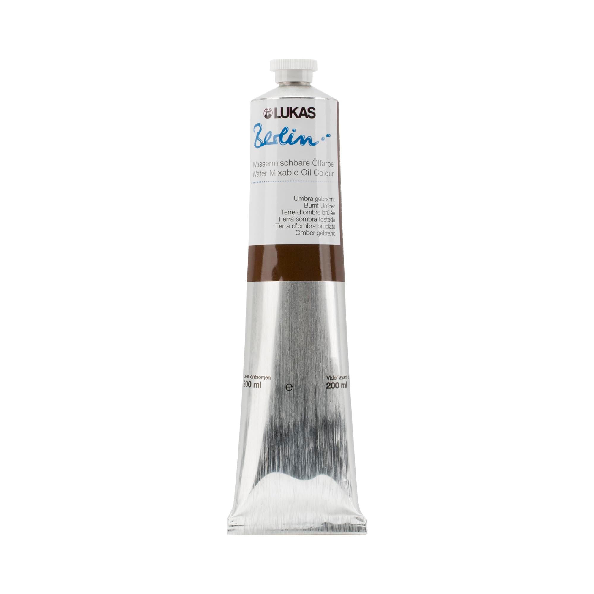 Lukas Berlin Oil 200 ml – Water Mixable Oil Paint in Premium Quality – Shade Burnt Umber