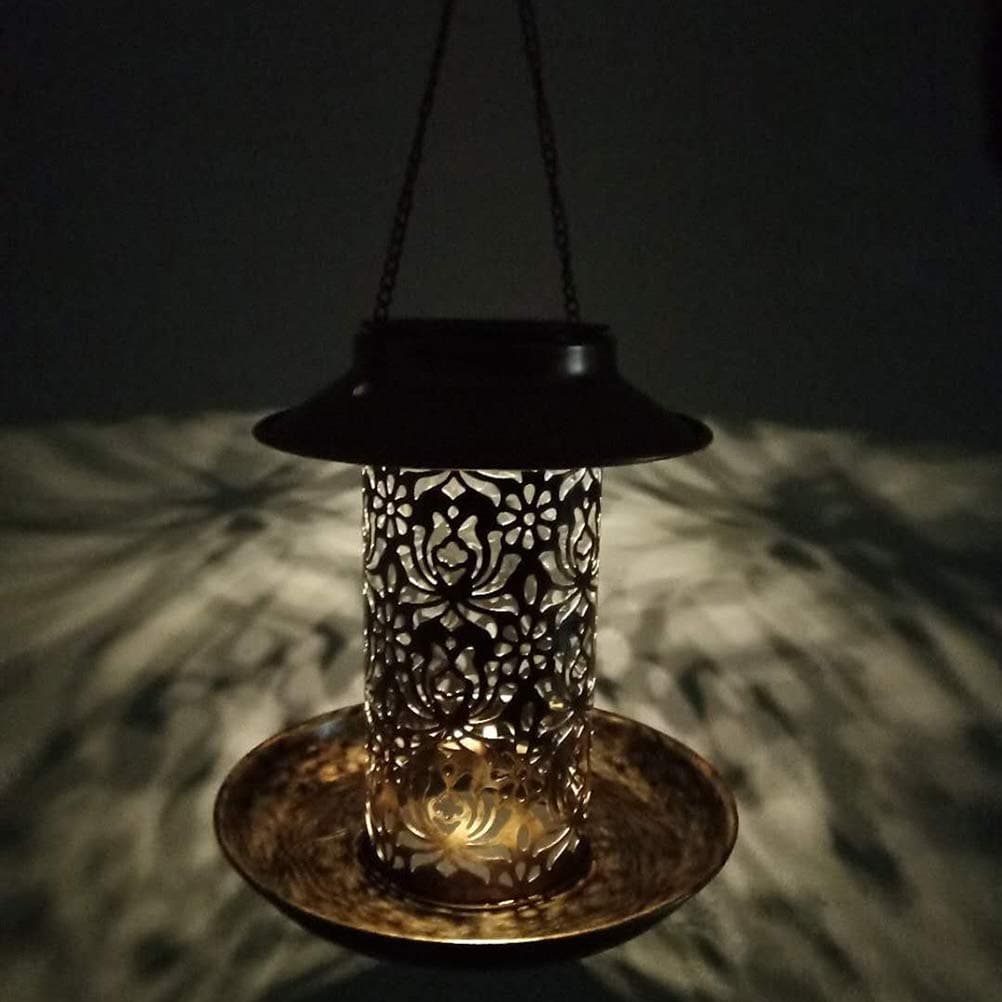 Mobestech Solar Bird Feeder Waterproof Vintage Hanging LED Garden Light Pigeon Crow Parrot Outdoor Balcony Bird Feeding (Bronze)