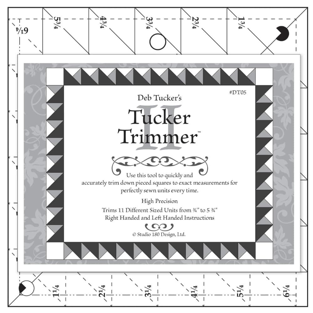 Studio 180 Design | Deb Tucker’s | Tucker Trimmer™ II Quilting Ruler – Precision Trim Tool for ¼” & ¾” Increment Units | Perfect Hourglass & Triangle Alignment
