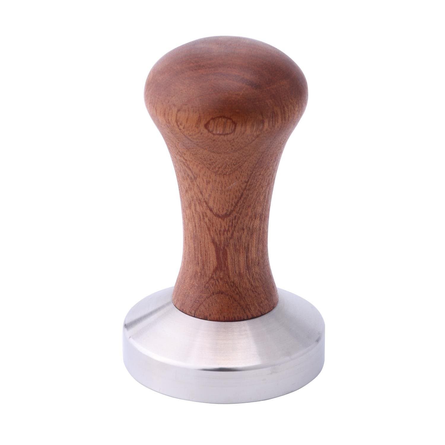 304 Stainless Steel Calibrated Pressure Tamper For Coffee And Espresso With Wooden Handle Brown