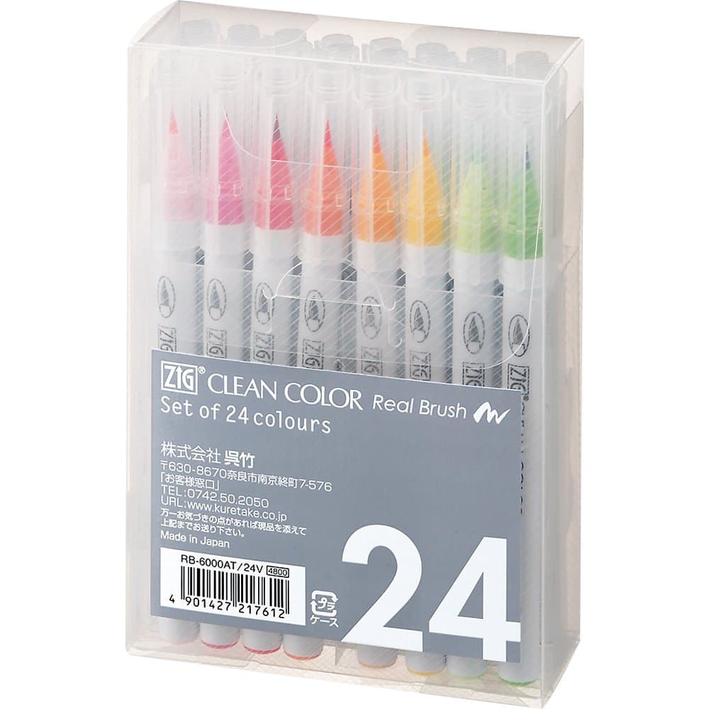 KuretakeClean Color Real Brush Watercolour Brush Pens (Set Of 24 Colours)