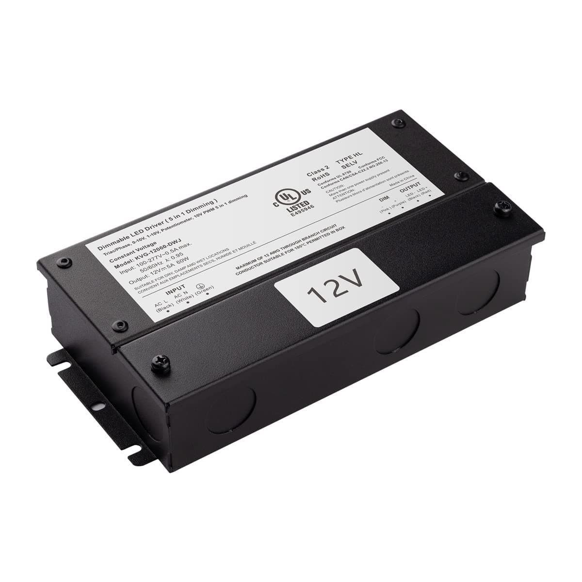 mirrea 60W LED Power Supply AC 100V-227V to DC 12V Low Voltage Transformer UL-listed Dimmable LED Driver Compatible with Triac / 0-10V / 1-10V / Potentiometer / 10V PWM Dimmer Switches