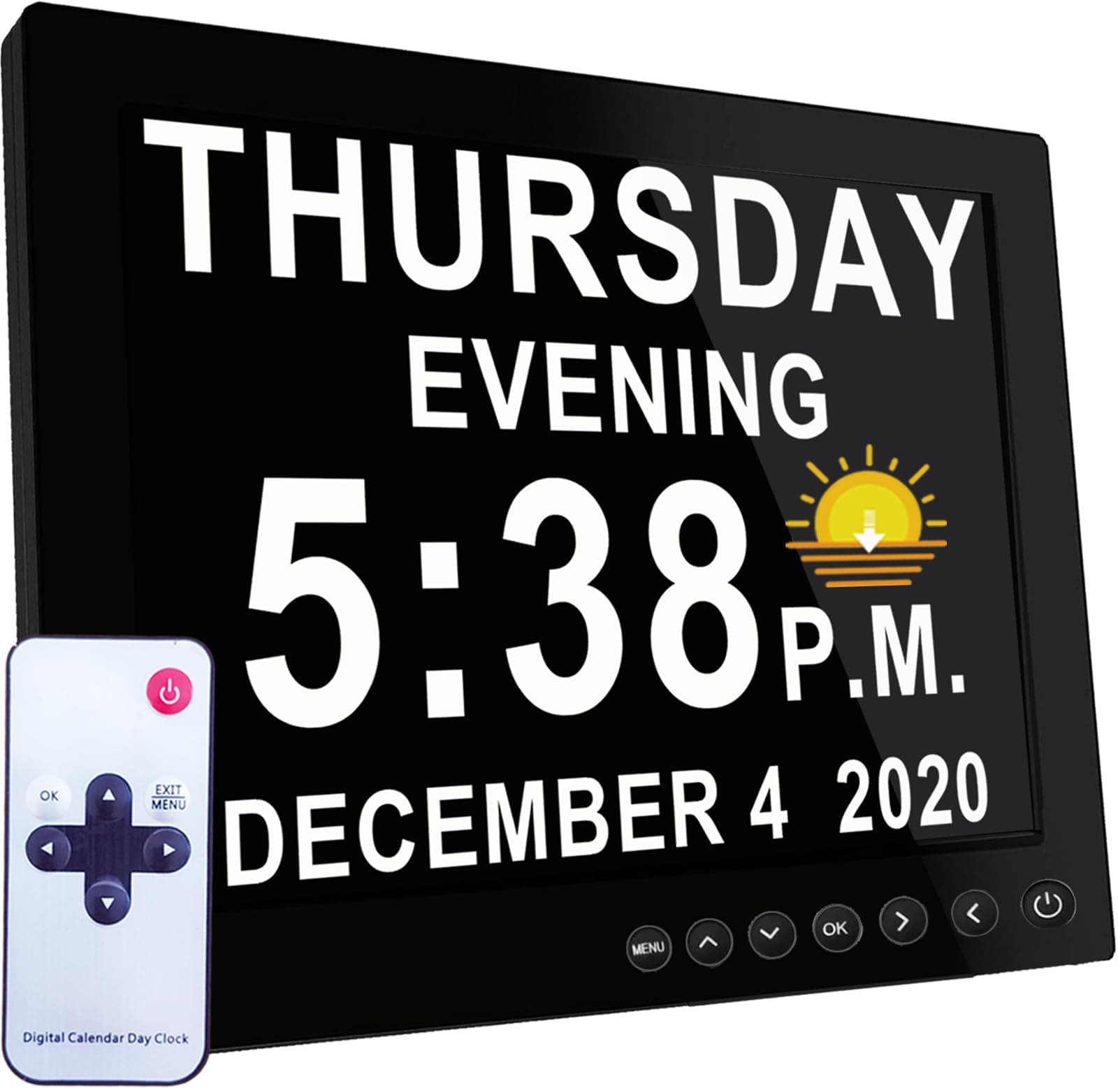 MASSII 8 Inch Large Dementia Clock 28 Alarms with Auto DST, 20 Custom Reminders,10 Levels Auto Dimmer, 6 Display Modes, Digital Clock with Date and Time, 8" Black with Remote
