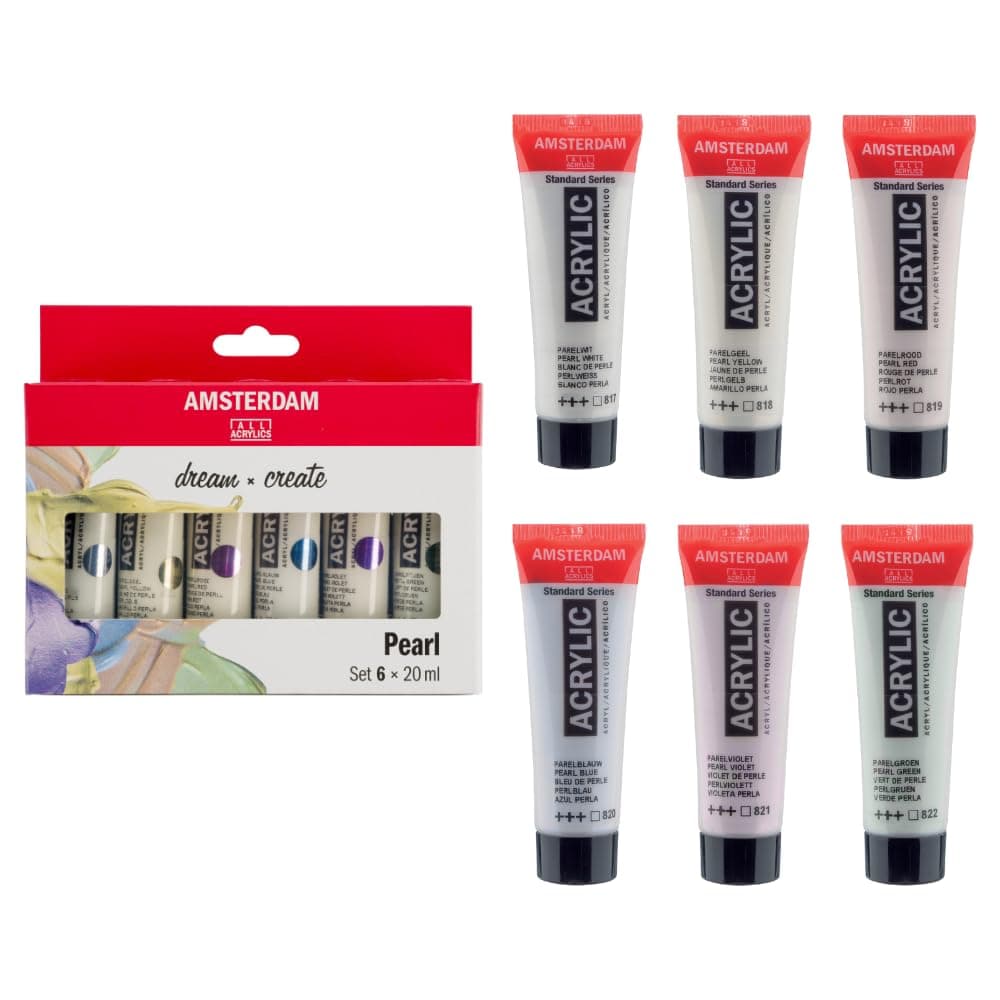 Amsterdam Standard Series Acrylic Paint Set | Pearl Set (6 x 20 ml Tubes) | 6 Shiny Pearlescent Colors | Special Effect Paint
