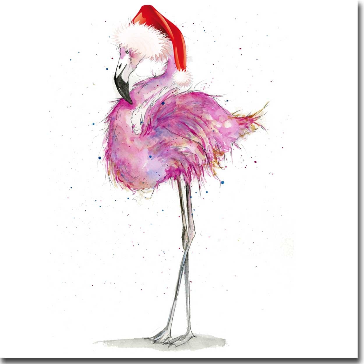 Flamingo Christmas Card - Luxury Christmas Card - Watercolour by Sarah Boddy - Single Card - White