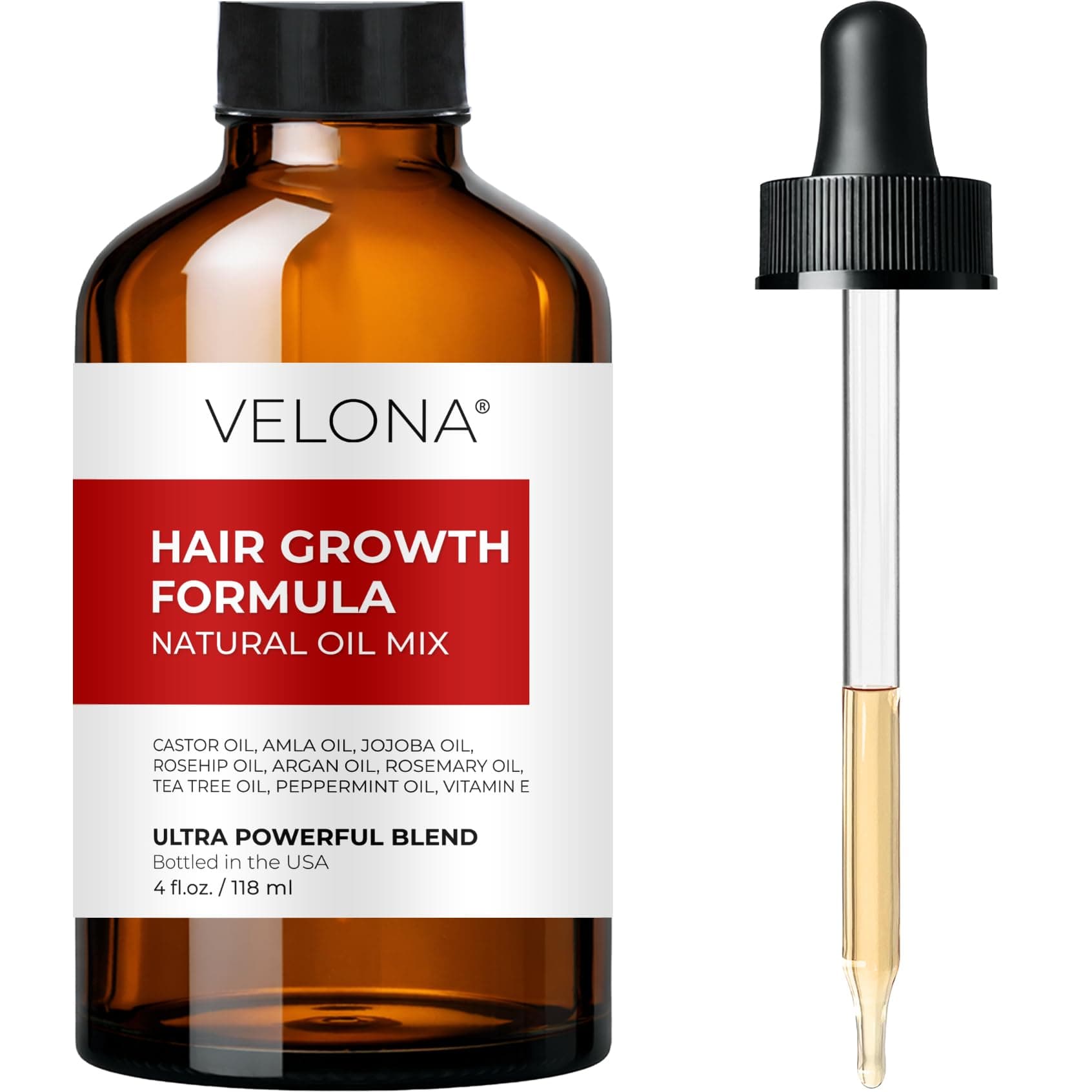 velona Hair Growth Formula - 4 oz | Castor, Amla, Jojoba, Argan, Rosemary, Peppermint, Tea Tree Oils, Vitamin E | Natural Mix with Organic Carrier and Essential Oils