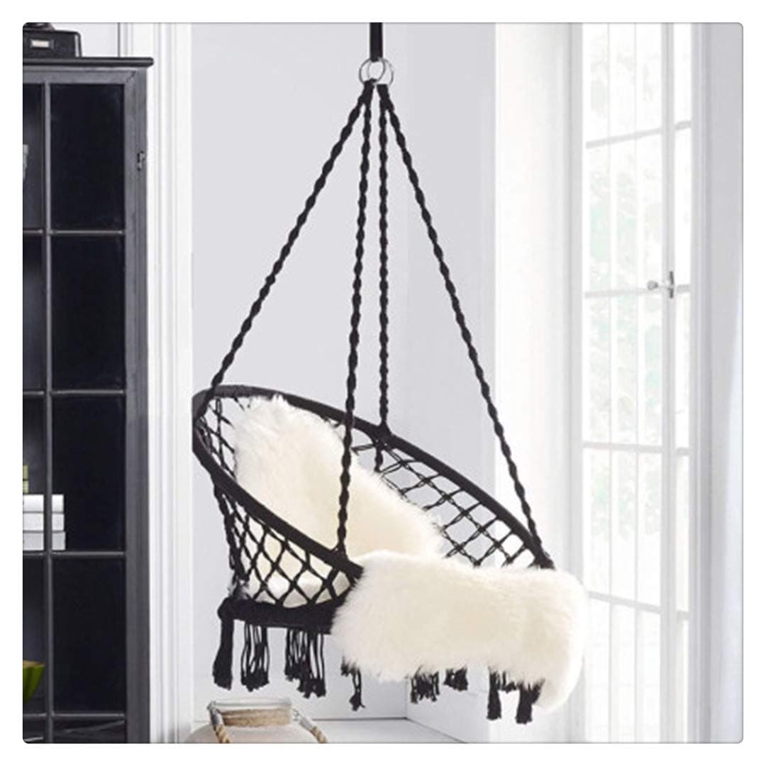Kuhxz Hammock Chair with Hanging kit, Round Hanging Knitted Mesh Cotton Rope Macrame Swing, for Bedroom, Outdoors, Garden, Patio, Yard,Child, Girl, Adult (US Stock)