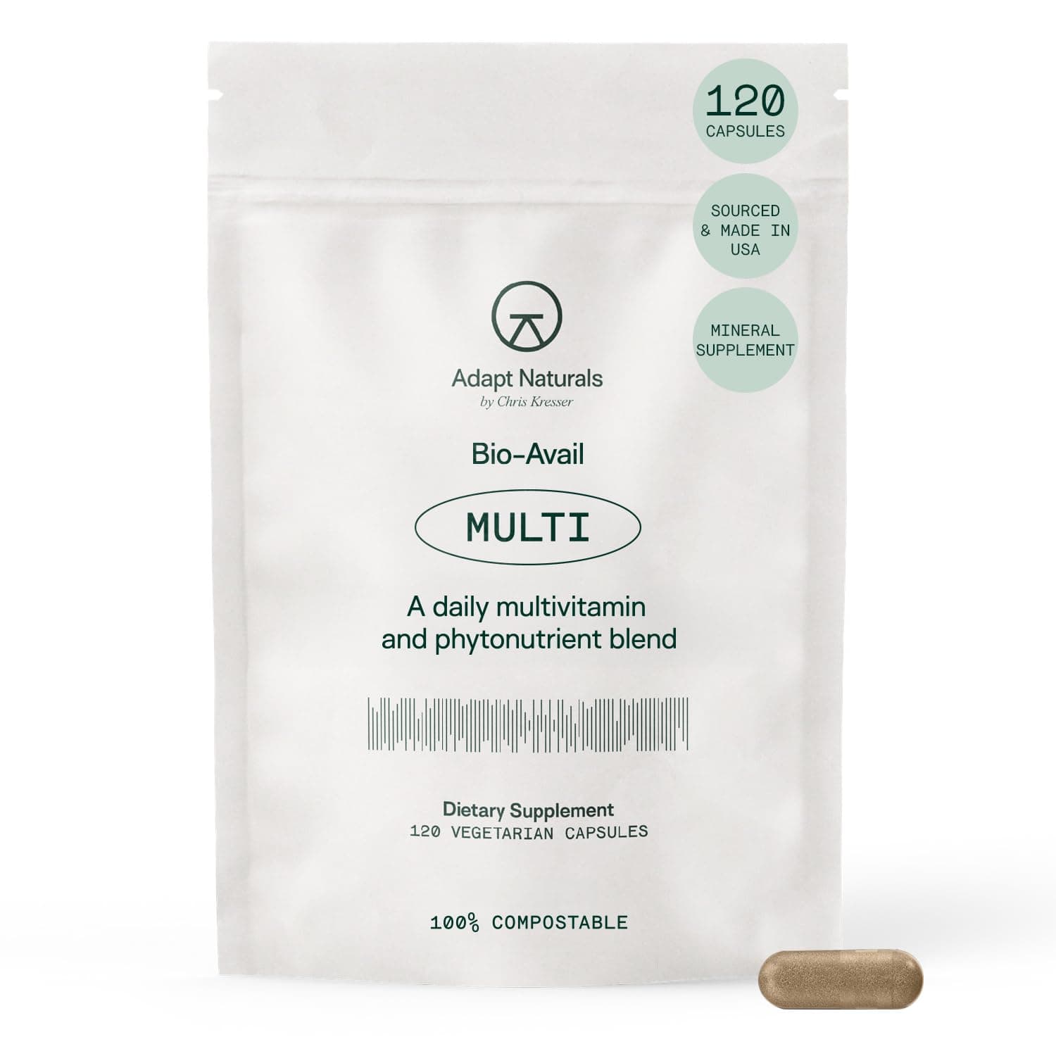 Adapt Naturals Multivitamin for Women & Men, Bioavailable Easy-to-Absorb Multivitamin Daily Supplement with Biotin, Niacin, Vitamin A, B, C, D, E, K1, Zinc, Magnesium - Immune Support - 30 Day Supply