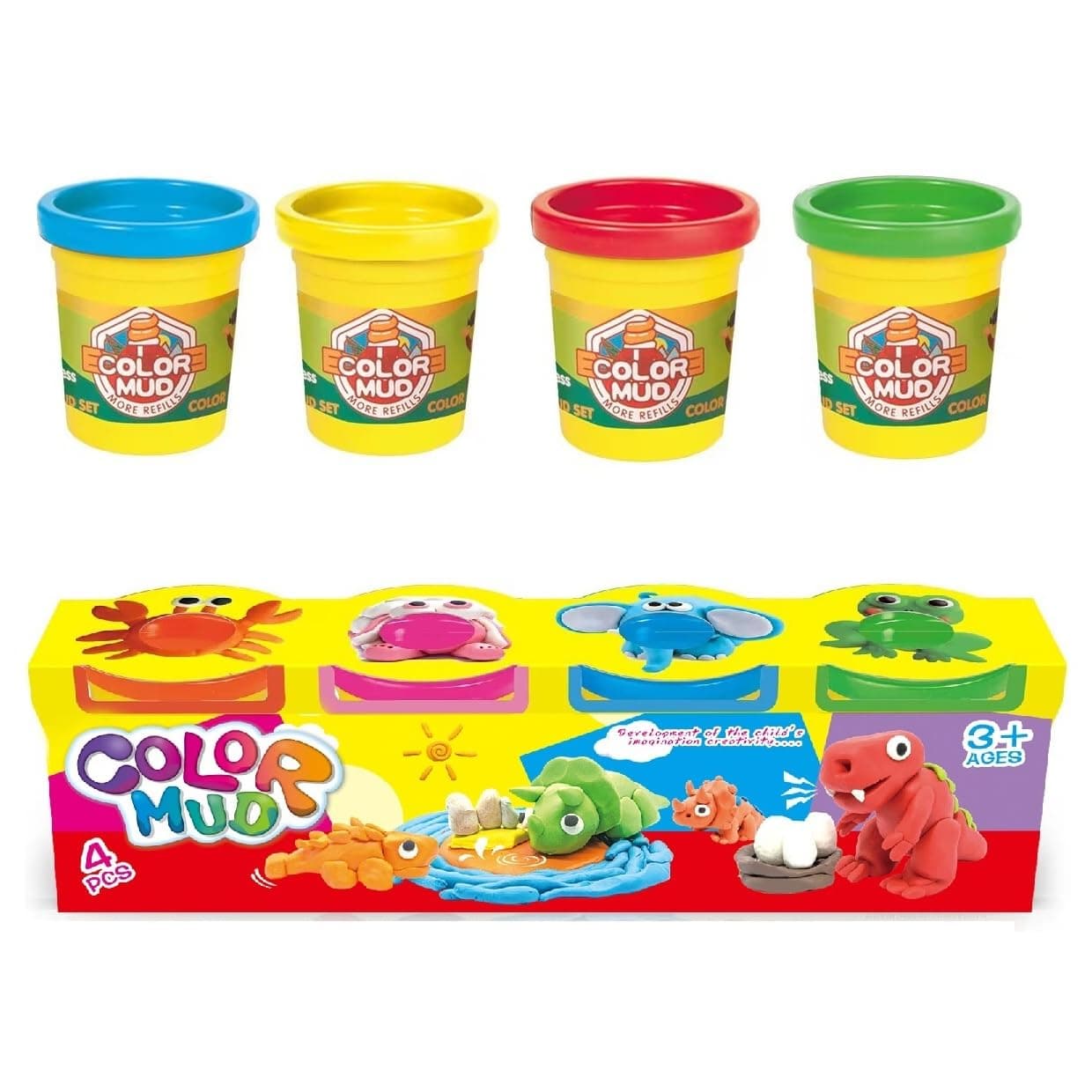 Color MudPlay Dough 4 Pack - Toys for Boys & Girls – Soft Modeling Clay for Toddlers, Party Favors, Arts and Crafts for Kids 2+ -Safe Toy, PlayDough Clay for Kids – Non-Toxic Sensory Fun