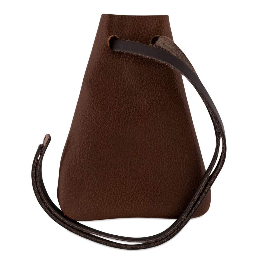 Nabob Leather Drawstring Pouch, Coin Bag, Medicine, Tobacco Pouch, Medieval Reenactment, Made in U.S.A. (Brown Wide 3.75" x 2.75")