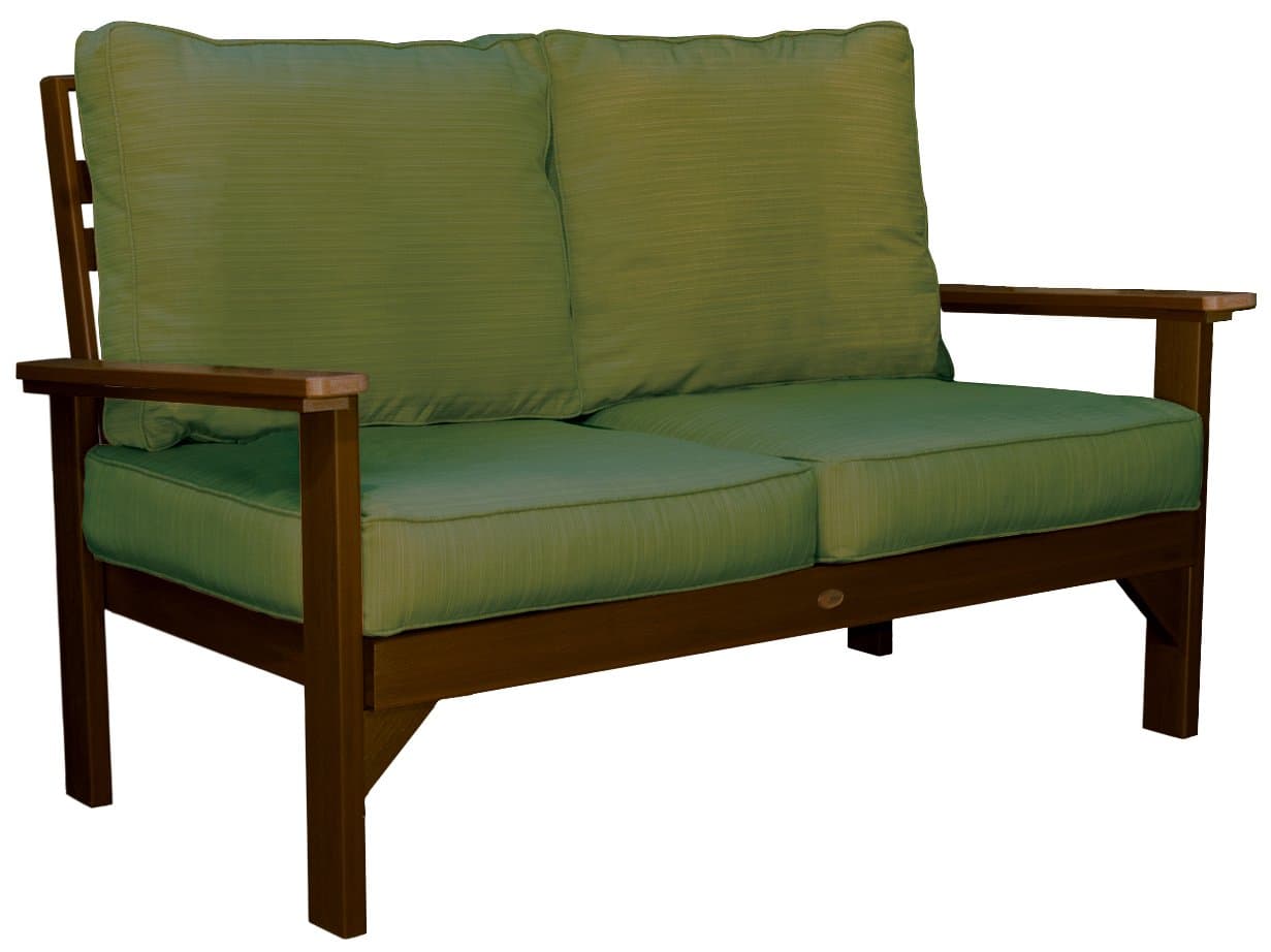 Highwood Pocono Deep Seating Love-Seat, Weathered Acorn with Sunbrella Dupione Palm Cushions