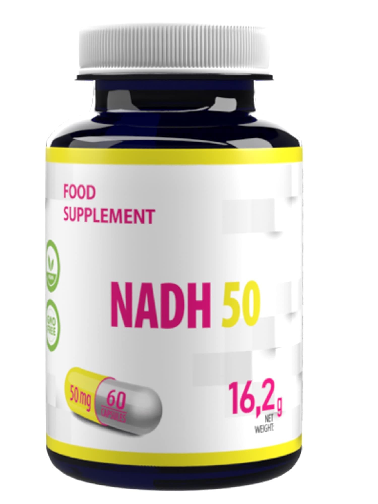 Hepatica NADH 50mg | 60 Vegan Capsules | High Strength Energy, Brain & Cellular Support | 3rd Party Lab Tested | Gluten & GMO Free