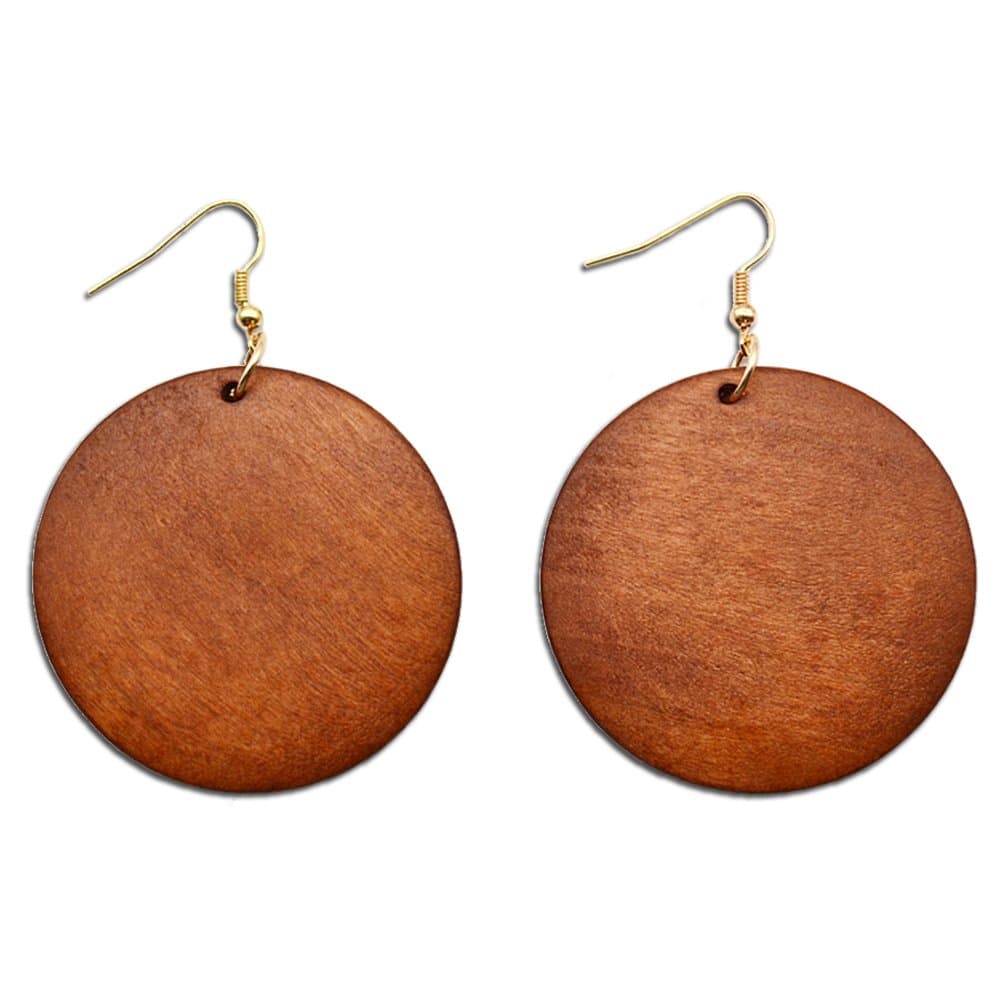 ALoveSoul Wooden Earrings for Women - Big Round Circle Geometric Wood Drop Dangle Hook Earrings,Brown