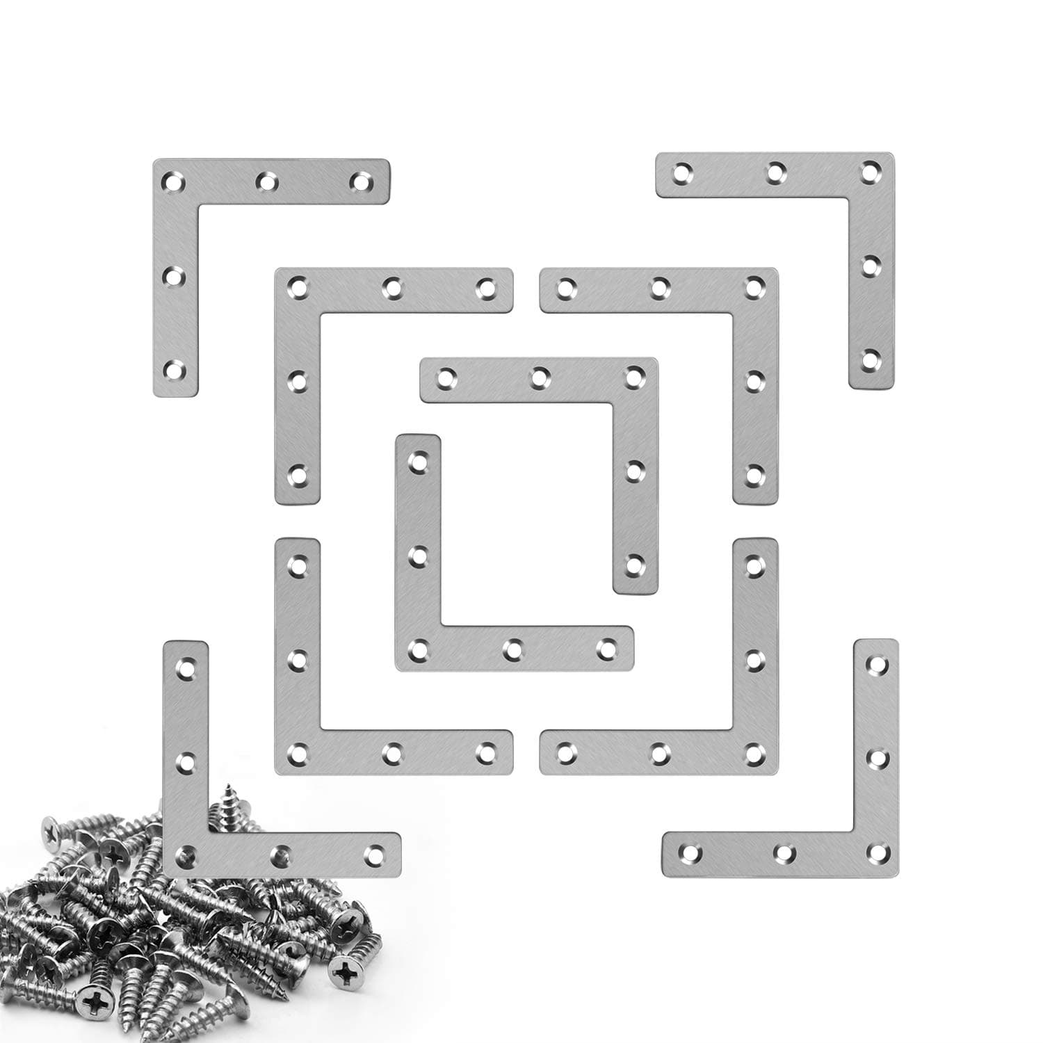 10 Pieces Stainless Steel L Braces (3.1 x 3.1 inch,80 x 80 mm) Flat Corner Braces, Corner Brackets Joint Right Angle Bracket, 55 Pieces Screws Included
