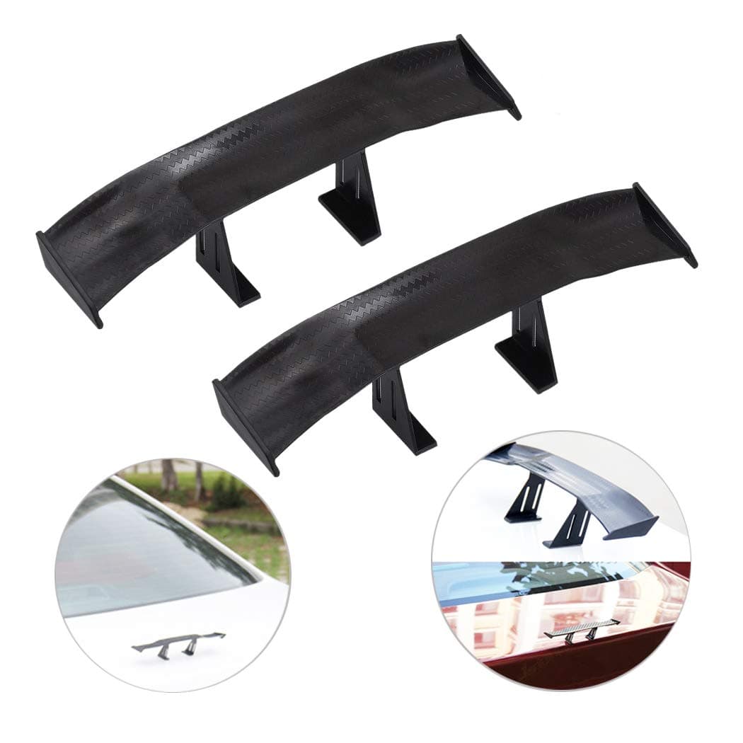 Creatiee 2Pcs Universal Car Mini Spoiler Wing, Auto Car Tail Wing Mini Auto Carbon Fiber Texture Decoration Without Perforation Tail Decoration, 6.7 Inch(Black)