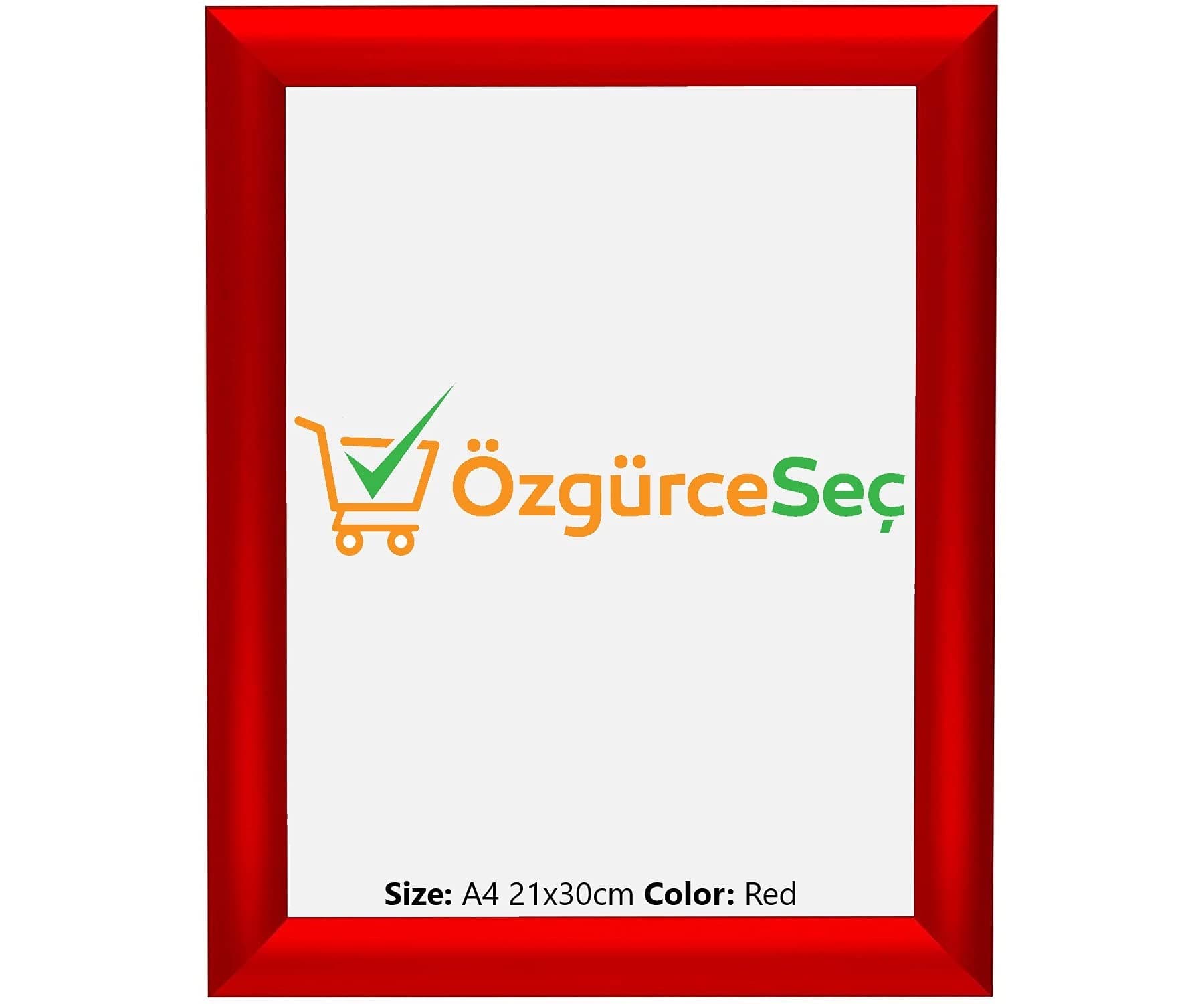 ÖzgürceSeç Picture, Photo, Certificate, Movie, Poster A4 (21x30 cm) Frame, 1 inch Aluminum Profile Red, Front-Loading Snap Frame, Wall Mounting