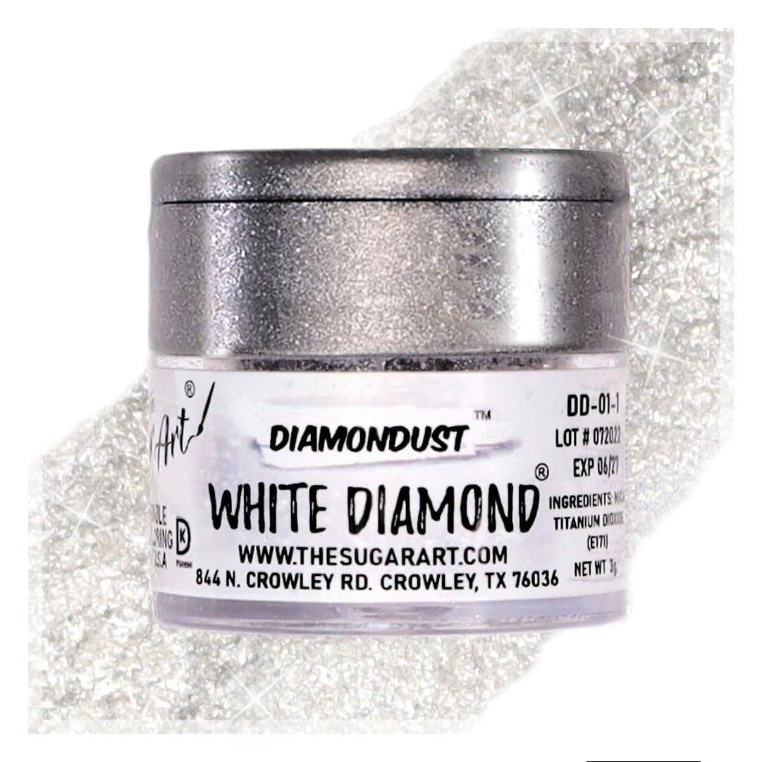 White Diamond Edible Glitter for Drinks, Cocktails, Cake Decorating, Strawberries, Chocolates & More | No Taste | 4g | 100% Food-Safe | Kosher, Vegan, Gluten & Nut Free | DiamonDust by The Sugar Art