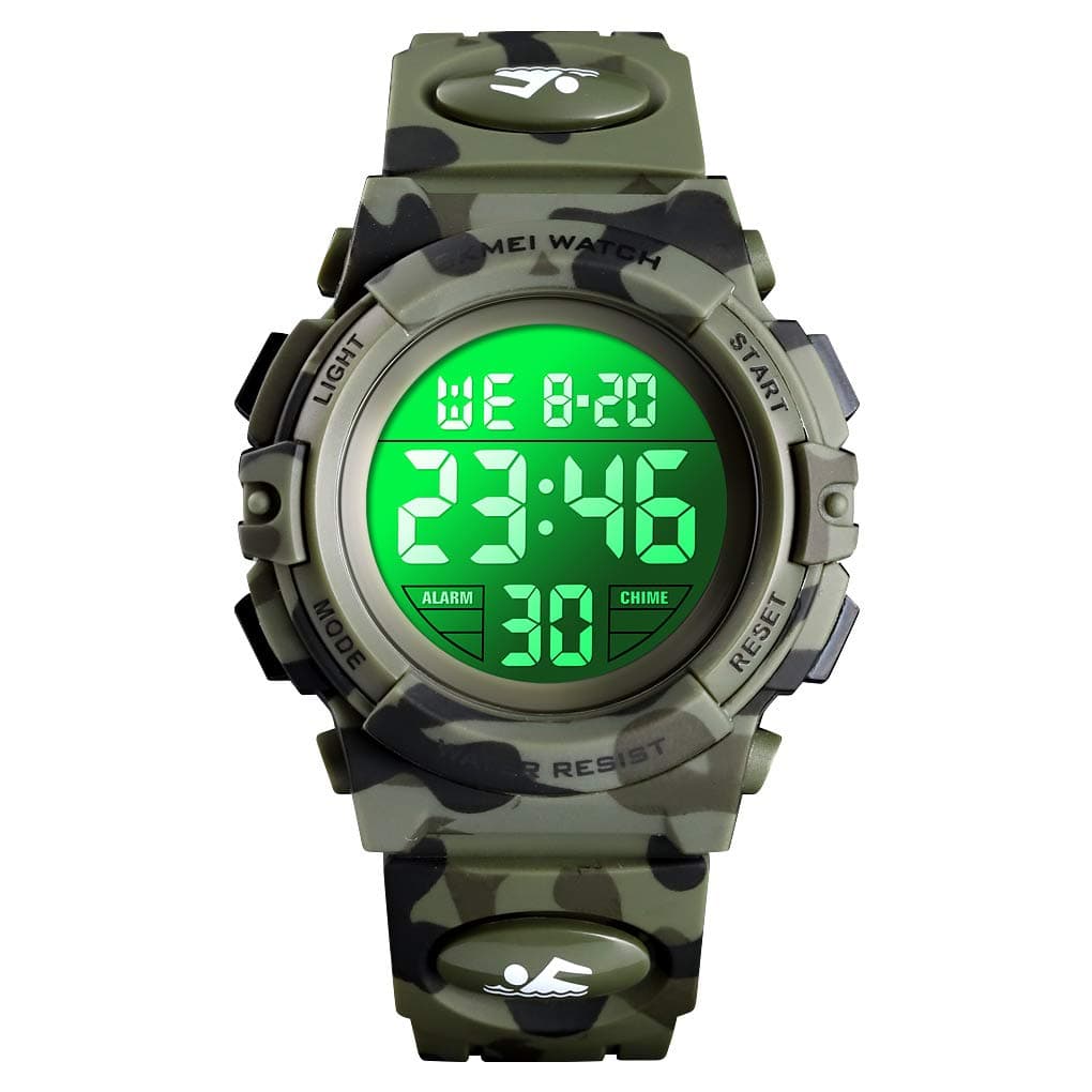 VenhooKids Watch Digital Outdoor Sport Waterproof 7 Colors EL-Lights Electrical Watches with Alarm Luminous Stopwatch Casual Child Wrist Watch for Teenager Boys Girls-Army Camouflage