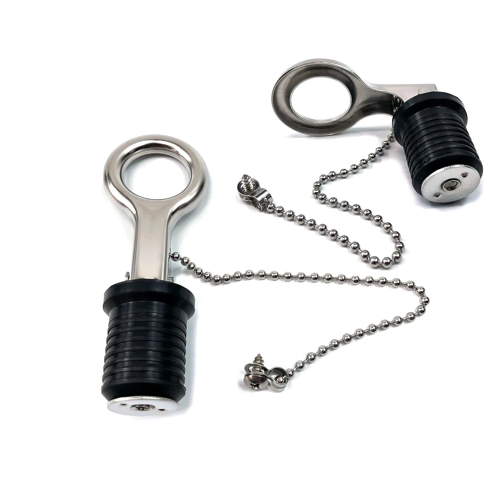 Duthyvea 1 inch Boat Drain Plugs for 15/16" to 1" Hole Diameter, Pontoon Marine Yacht Jon Boat Bilge Drains Replacement Stainless Steel Snap Handle Rubber Plug, Pack of 2