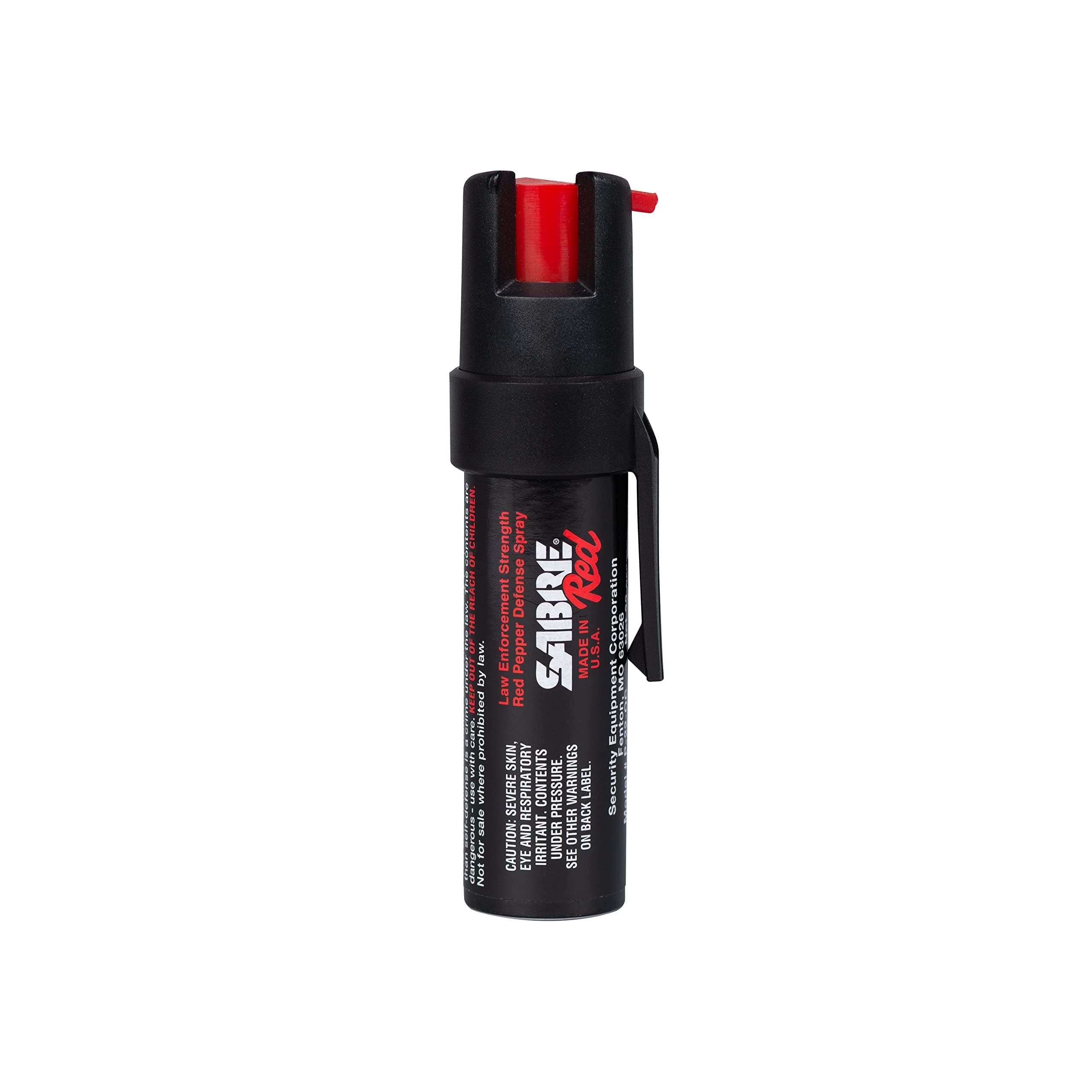 SABRE RED Compact Pepper Spray, Max Police Strength OC Spray with UV Dye, Compact Belt Clip For Fast Access, 4X Longer Spray Time - Up to 13 Seconds, 0.67 fl oz, Secure & Easy to Use Safety