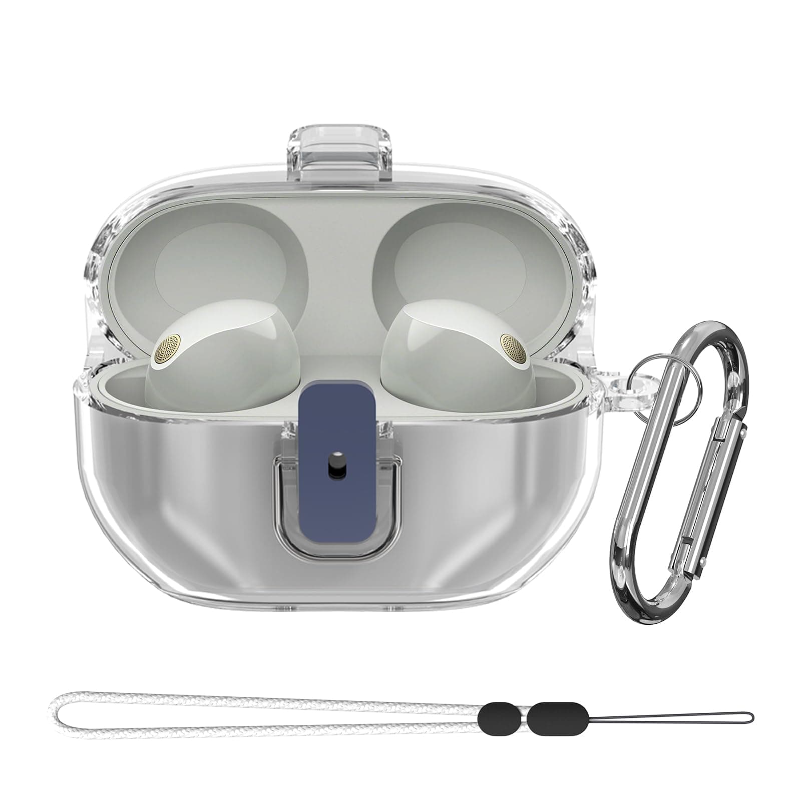 for Sony WF-1000XM5 Case Cover, Clear Soft TPU Protective Earbuds Case, Only Compatible with Sony WF-1000XM5, Headphones Case with Carabiner & Lanyard Accessories(Clear)