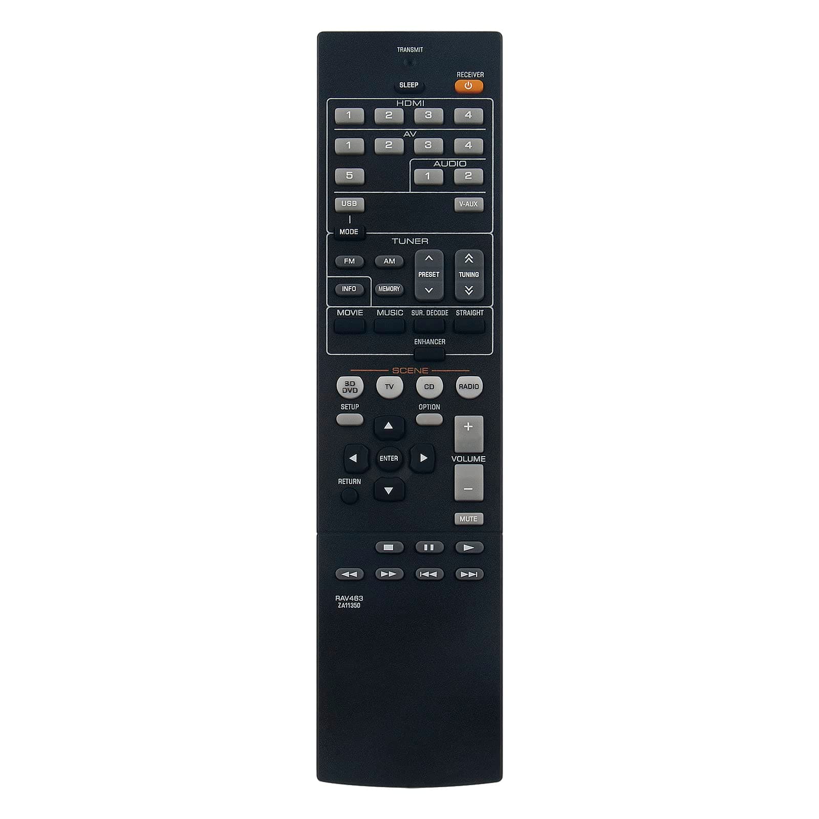 ECONTROLLYRAV463 ZA11350 Replace Remote Control fit for Yamaha Audio Receiver HTR3066 HT-R3066 RXV373 RAV463 RTZA113500 RX-V373 RXV375 RX-V375 YHT399U YH-T399U YHT497 YH-T497