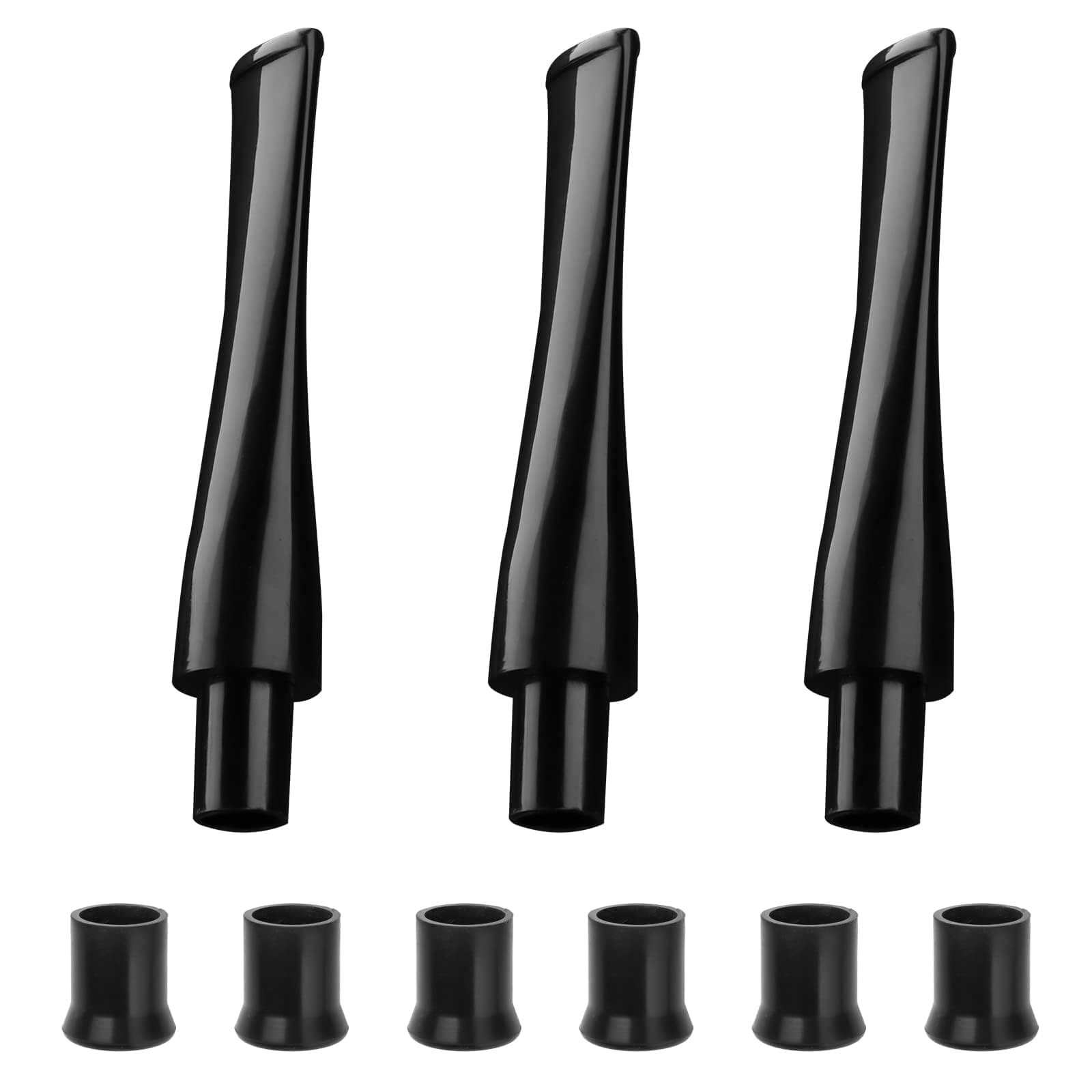Joyoldelf 3pcs Straight Pipe Stem Set - Black Acrylic Short Tobacco Pipe Stem with 6pcs Mouthpieces, Replaceable Pipe Stem Set fit 9mm Pipe Filter