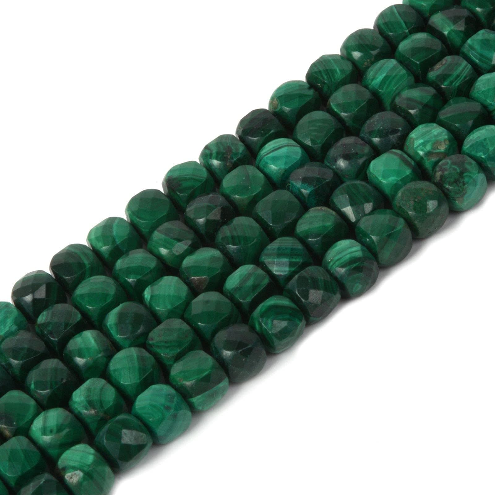 Natural Malachite Gemstone 4mm Faceted Cube Square Loose Beads 16 Inch for DIY Jewelry Making Beads