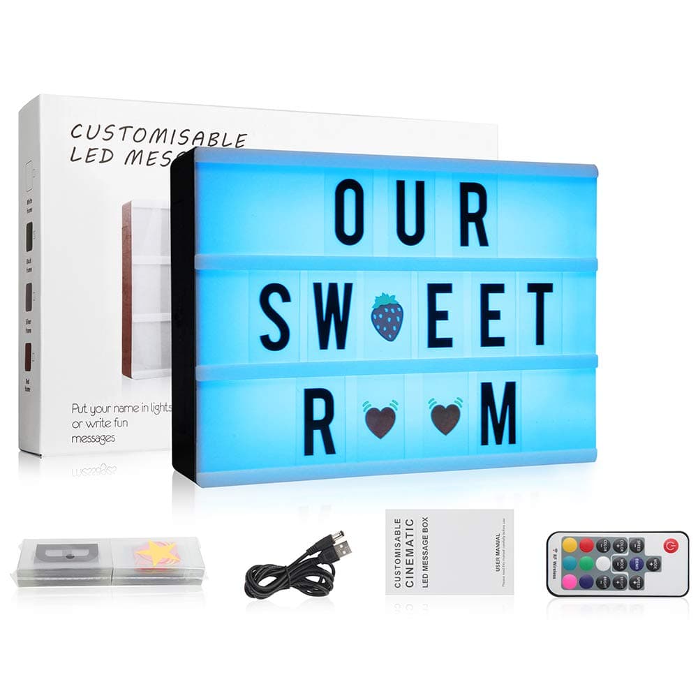 7 Colours Changing Cinematic Light Up Box with 120 Letters, A4 Size RGB LED Message Cinema Sign with Wireless Remote Control