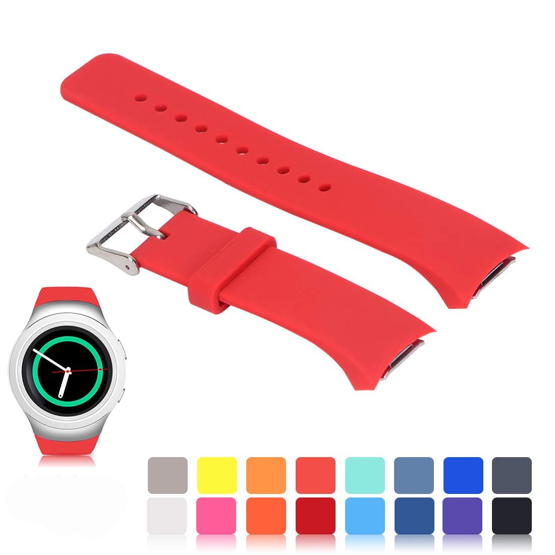 for Samsung Gear S2 SM-R720/R730 Watch Replacement Band Accessory Small/Large Size Soft Silicone Wristband Strap Smartwatch Sport Band Fit for Samsung Galaxy Gear S2 SM-720/SM-730 Smartwatch