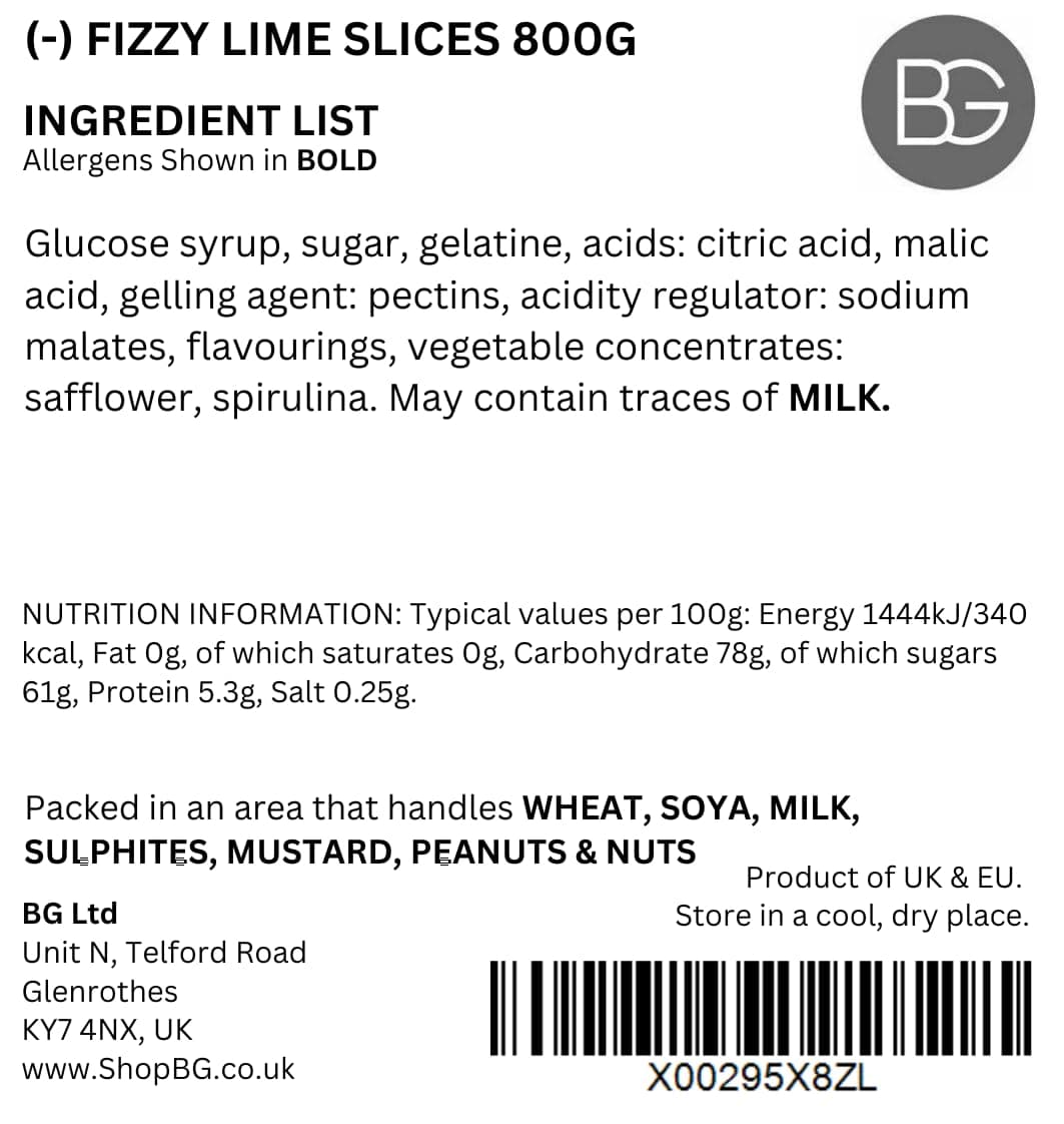 BG Pick & Mix Sweets Candy Pick n Mix Choose Your Sweetie Pouch 800g (- Fizzy Lime Slices)