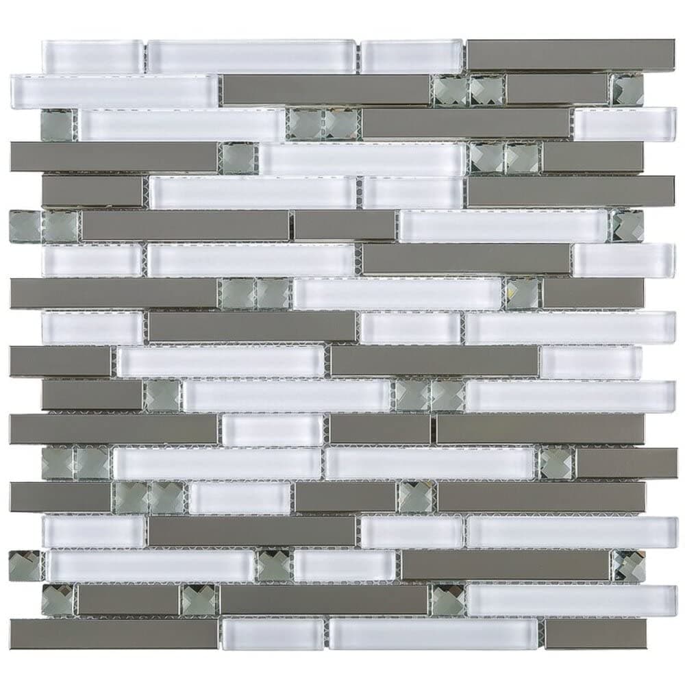 Newport Rich White Blend 12 in. x 12 in. Mesh-Mounted Stainless Steel & Glass Mosaic Tile - Box of 5 sqf