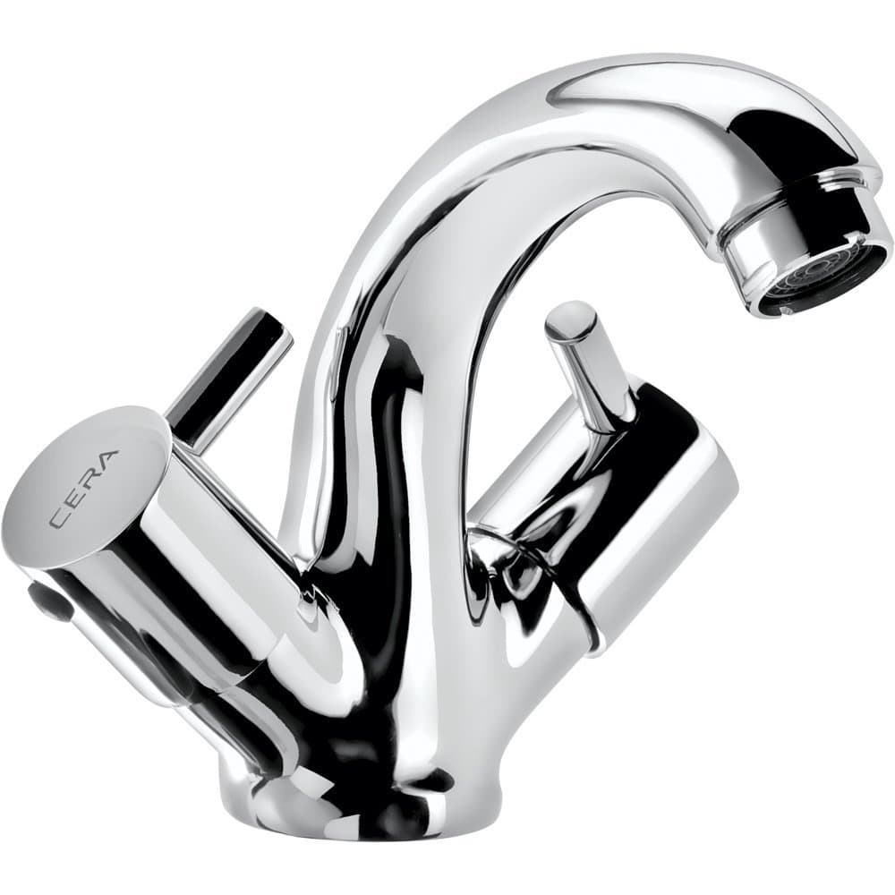 Cera Garnet Quarter Turn F2002461 Brass Central Hole Basin Mixer (Silver)