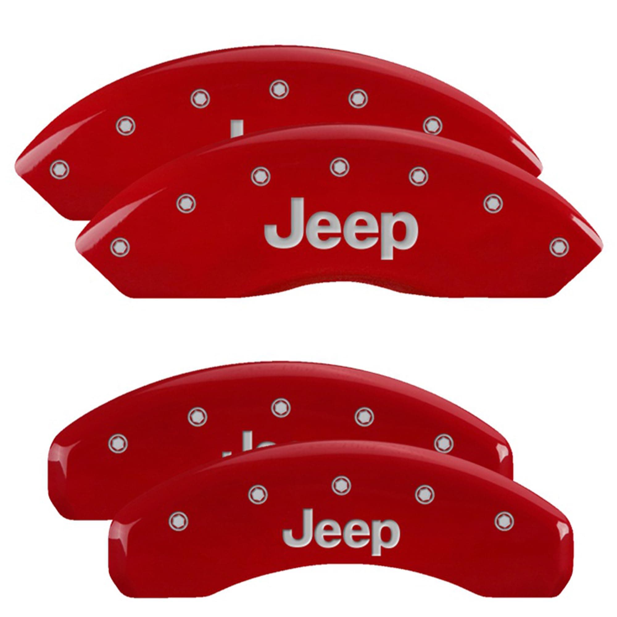 MGP Brake Caliper Covers Compatible with 2018-2025 Jeep Wrangler, 2022 Jeep Wrangler Unlimited (Requires 17"+ Wheels, BRY Brake Code, Solid Rear Rotor) - Engraved JEEP Logo (Set of 4)